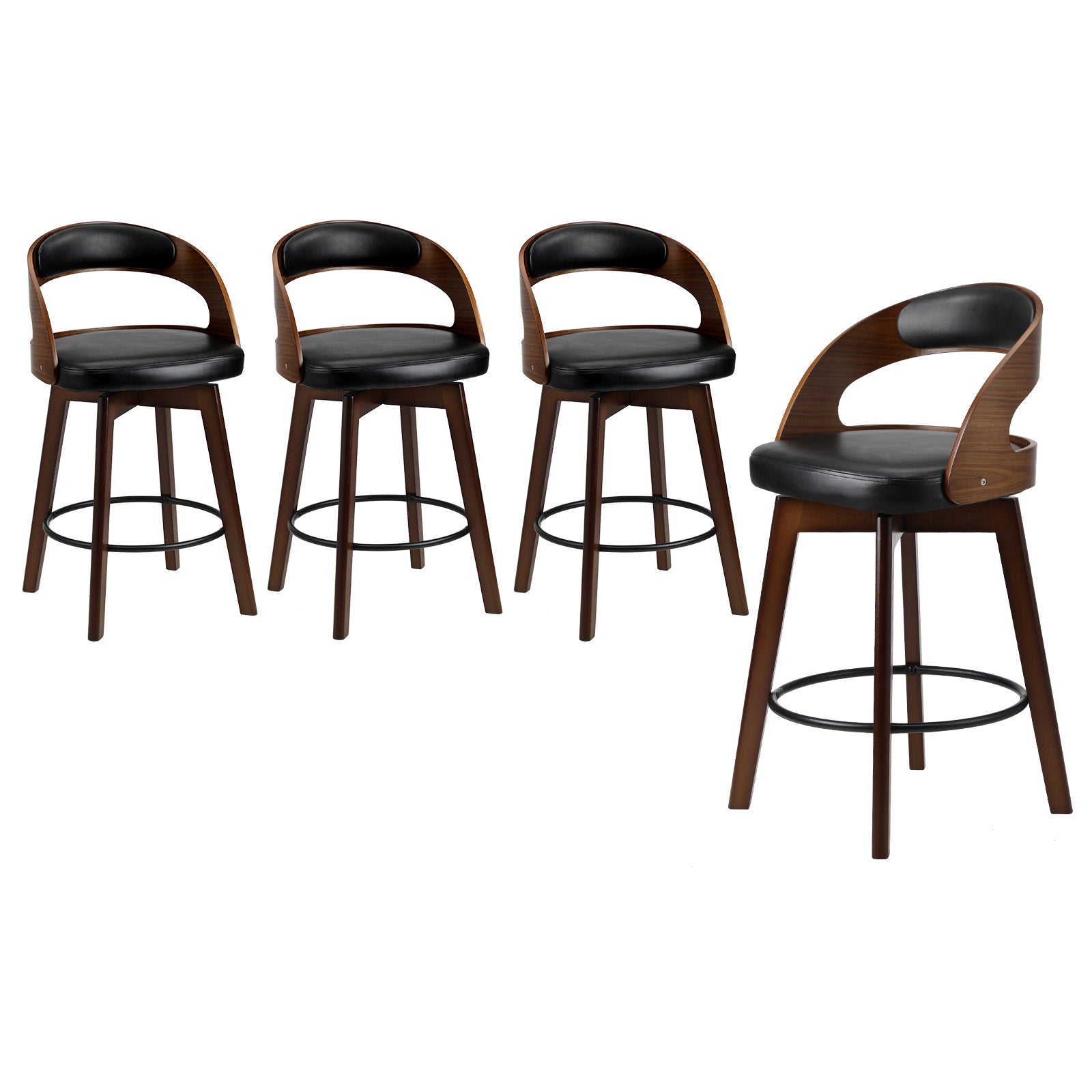 Oikiture 4x Bar Stools Kitchen Counter Stool Swivel Dining Chair PU Leather - Sunyee