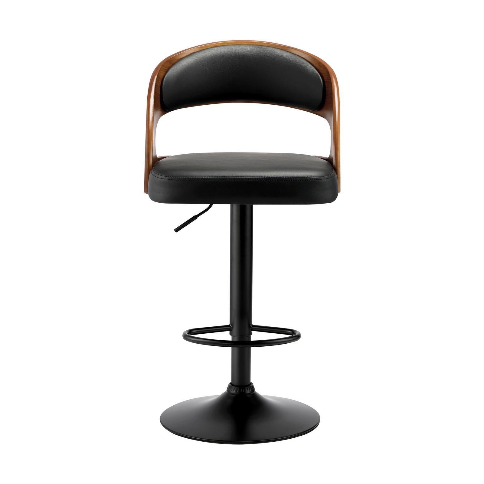 Oikiture 2x Kitchen Bar Stools Gas Lift Wooden Stool Metal Chairs Swivel Black - Sunyee