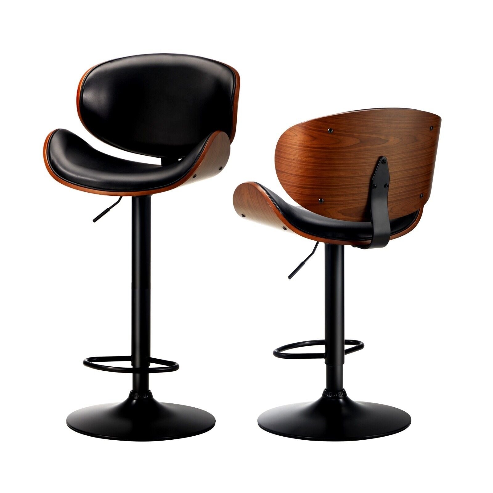 Oikiture 2x Bar Stools Kitchen Stool Swivel Chair Wooden Leather Gas Lift - Sunyee