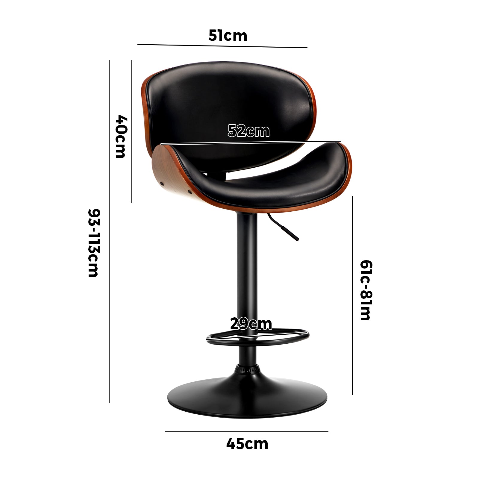 Oikiture Set of 4 Bar Stools Kitchen Stool Swivel Chair Wooden Leather Gas Lift - Sunyee