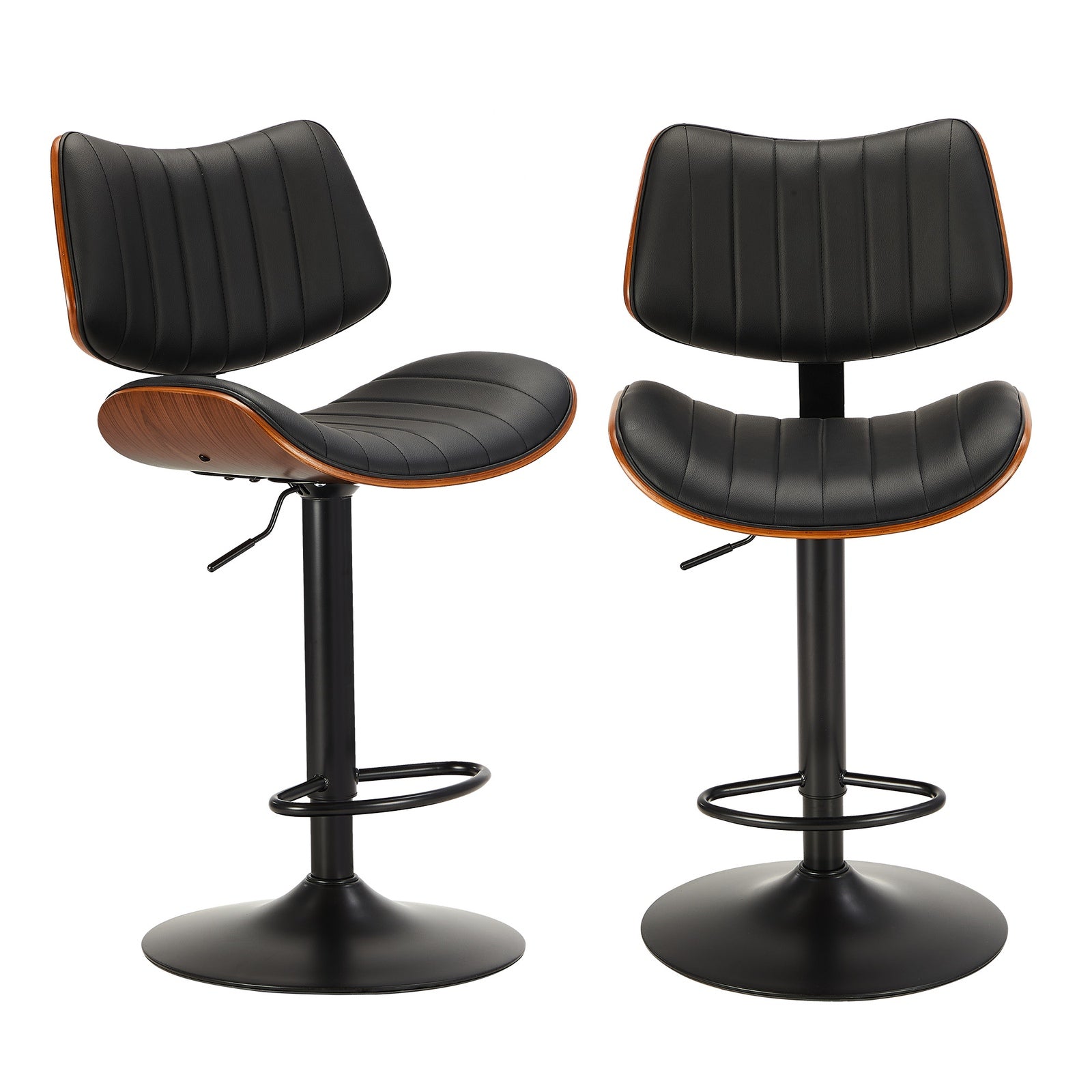 Oikiture 2x Bar Stool Kitchen Swivel Chair Wooden Leather Gas Lift Black - Sunyee