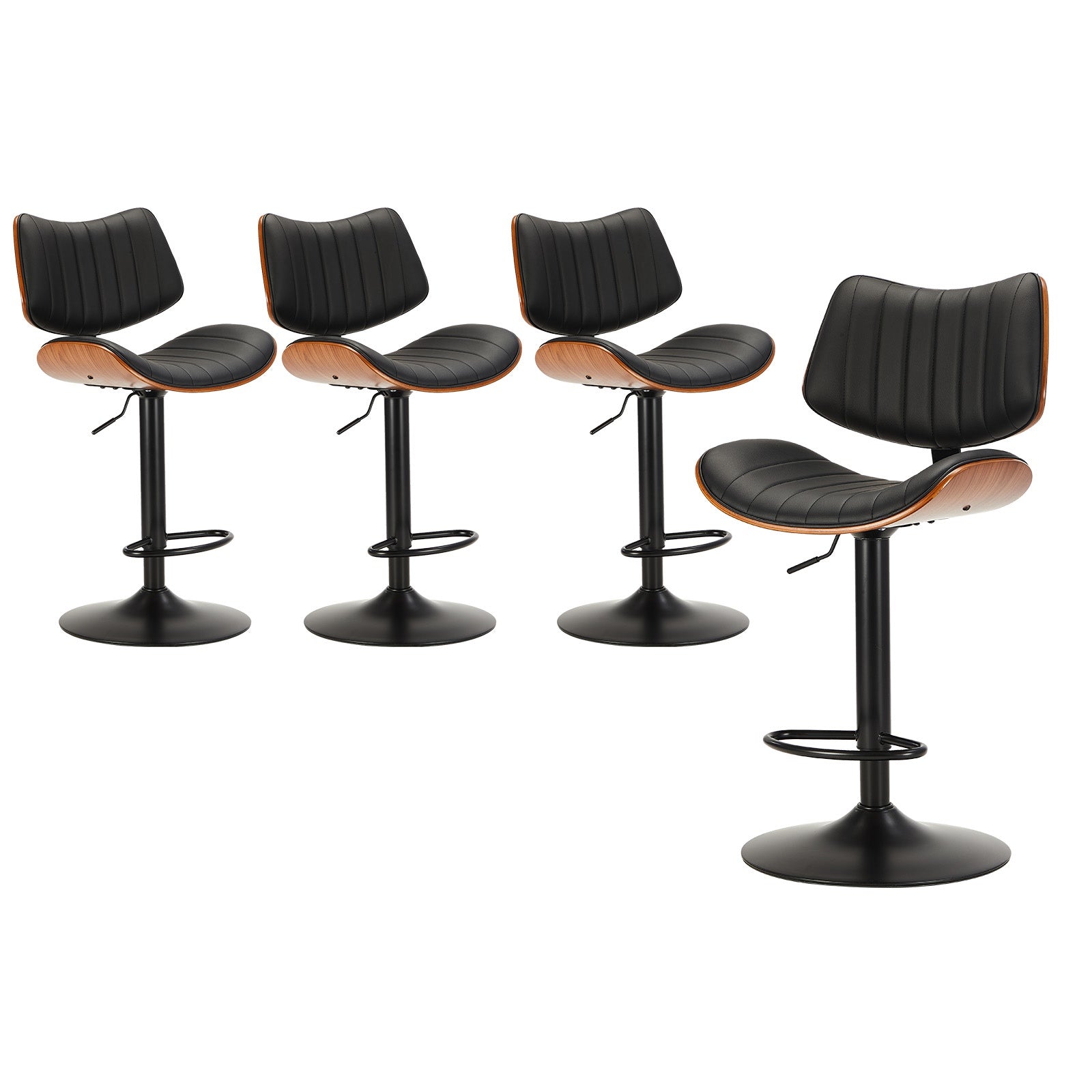 Oikiture 4x Bar Stool Kitchen Swivel Chair Wooden Leather Gas Lift - Sunyee