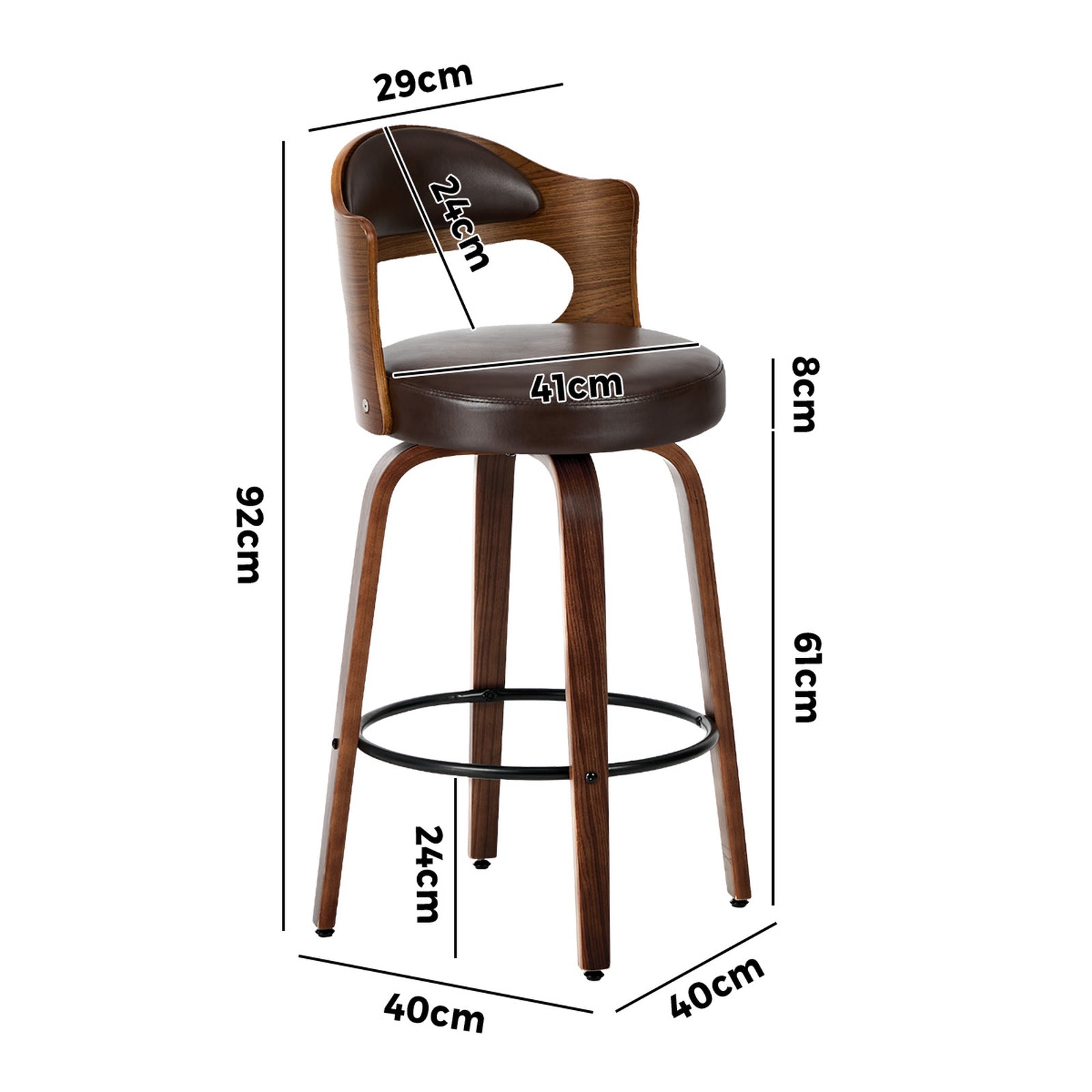 Oikiture 2x Bar Stools Kitchen Swivel Counter Chair Shell Leather Brown