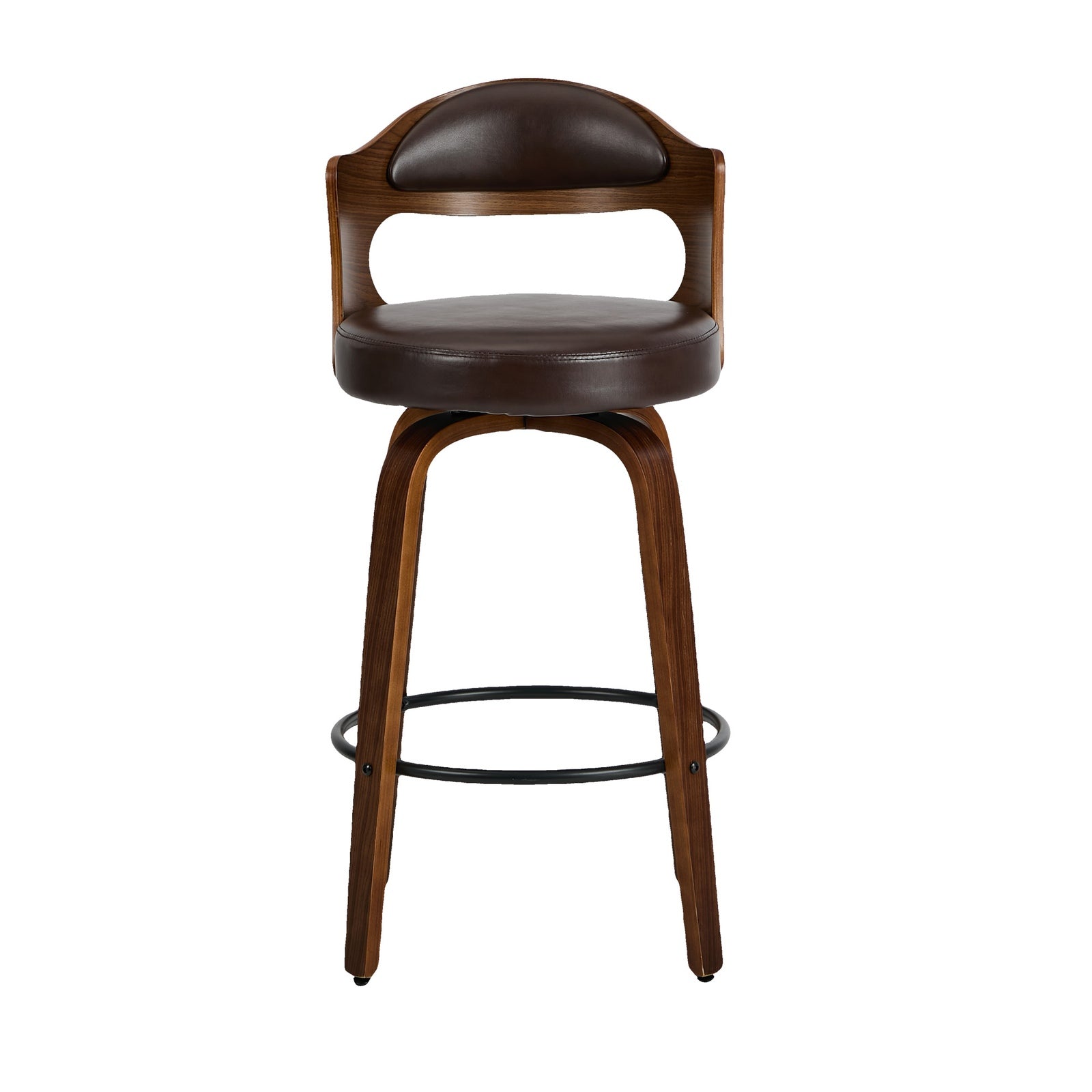Oikiture 4x Bar Stools Kitchen Swivel Counter Chair Shell Leather Brown