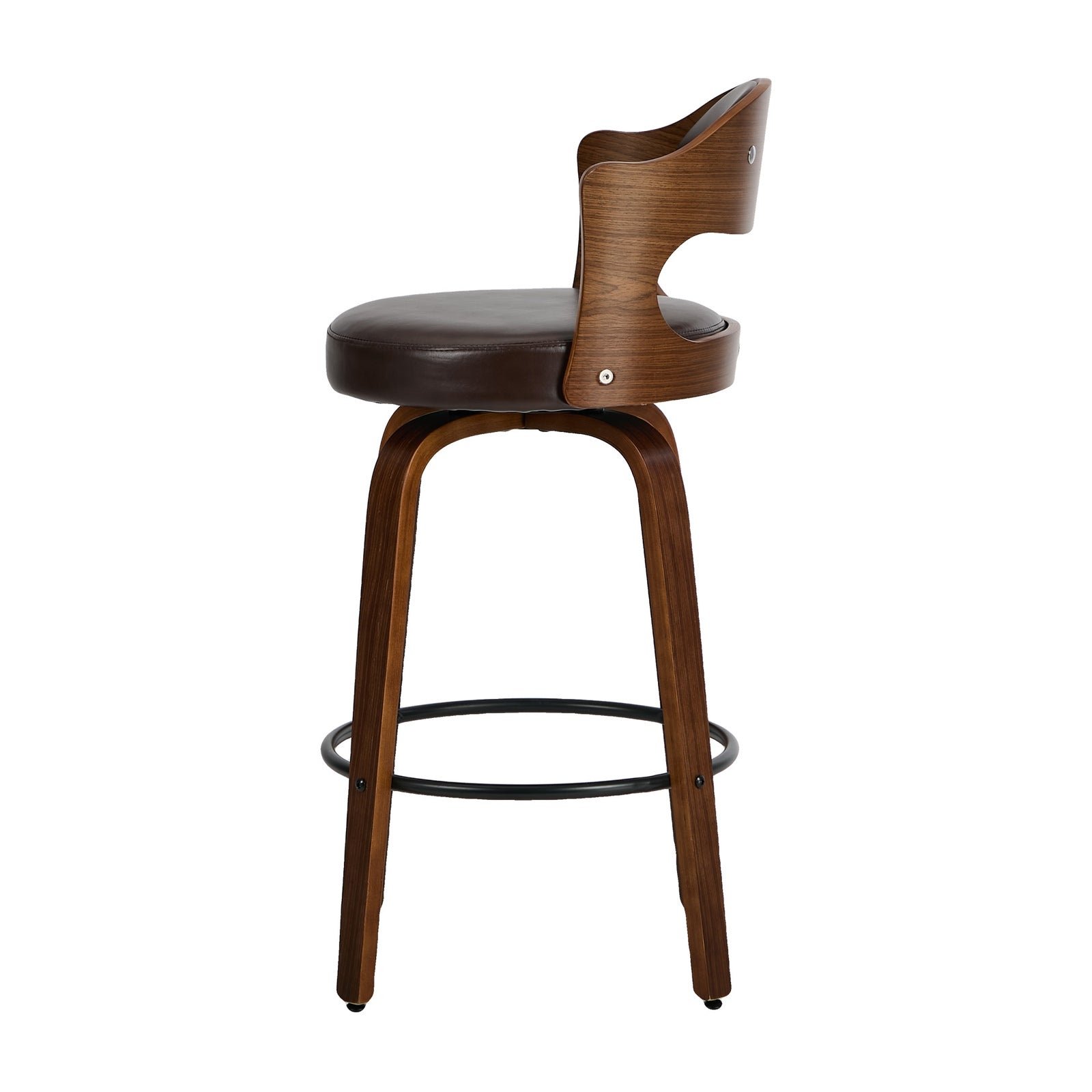 Oikiture 4x Bar Stools Kitchen Swivel Counter Chair Shell Leather Brown