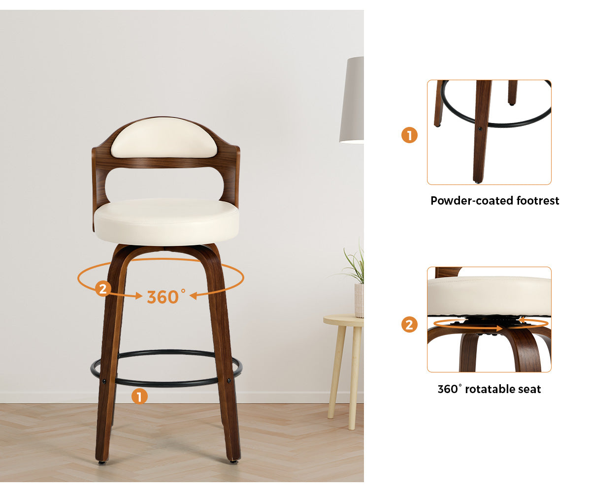 Oikiture 4x Bar Stools Kitchen Swivel Counter Chair Shell Leather White