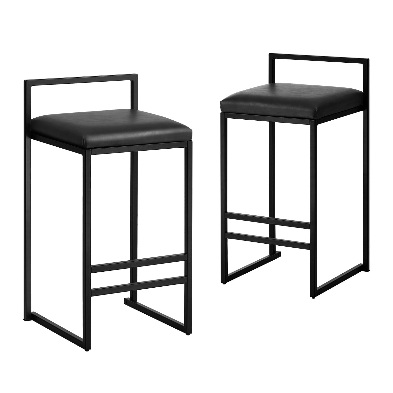 Oikiture 2x Bar Stools Kitchen Stool Metal Counter Chair Barstools Black Leather - Sunyee