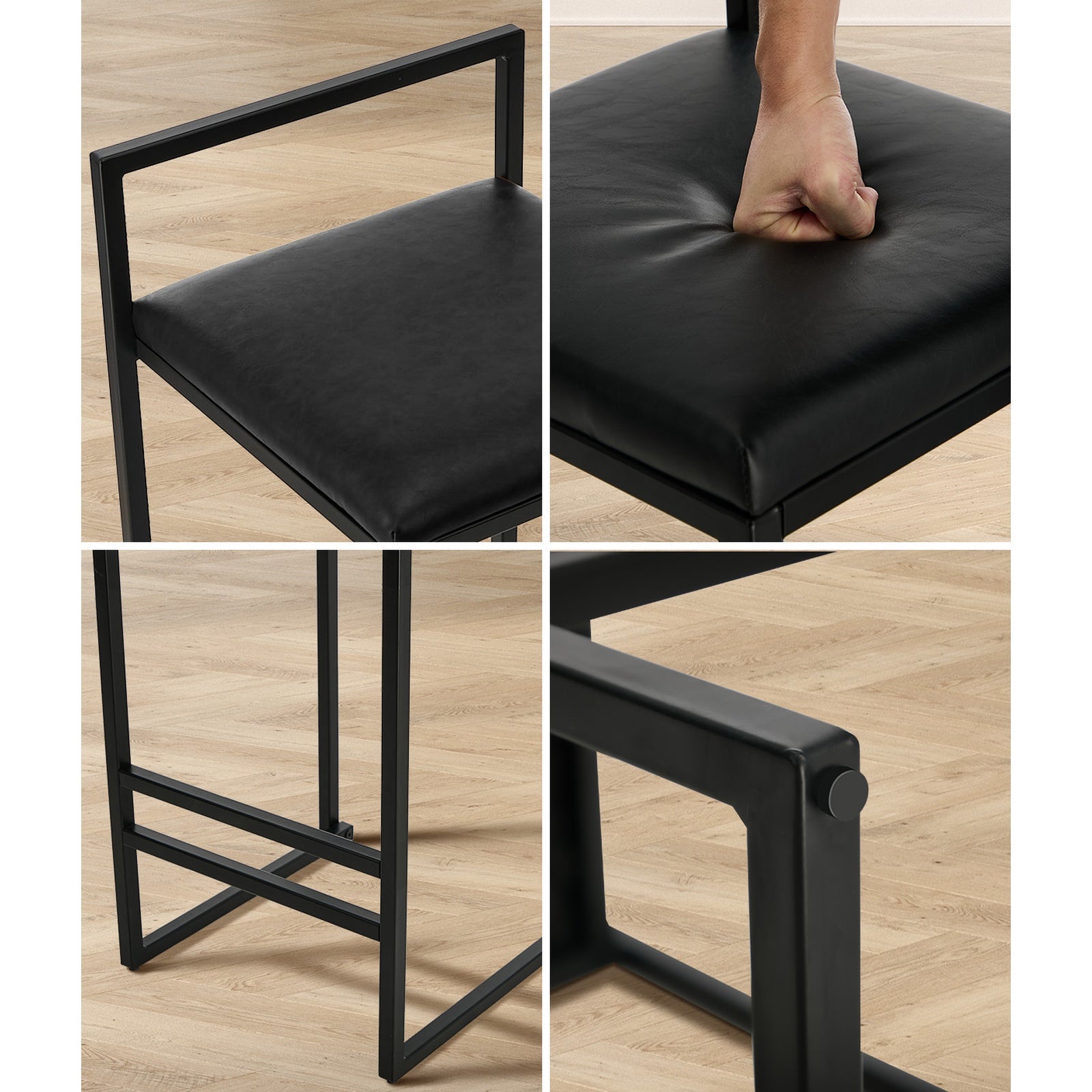 Oikiture 4x Bar Stools Kitchen Stool Metal Counter Chair Barstools Black Leather - Sunyee