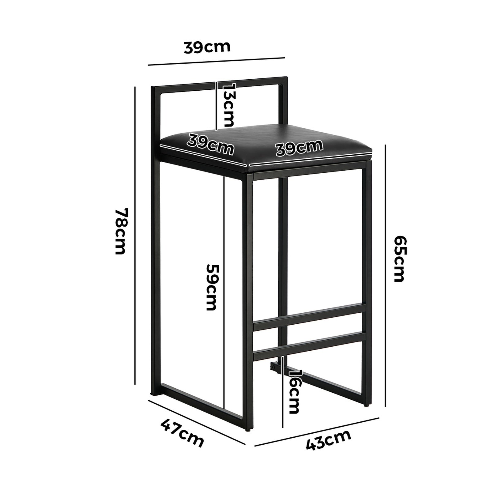 Oikiture 4x Bar Stools Kitchen Stool Metal Counter Chair Barstools Black Leather - Sunyee