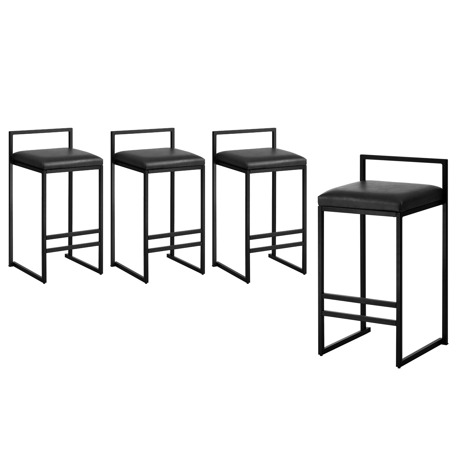 Oikiture 4x Bar Stools Kitchen Stool Metal Counter Chair Barstools Black Leather - Sunyee
