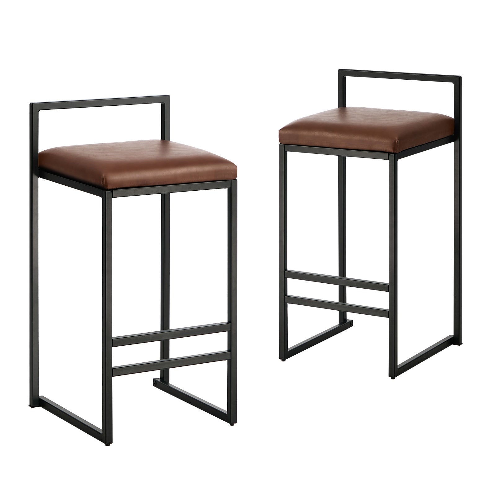 Oikiture 2x Bar Stools Kitchen Stool Metal Counter Chair Barstools Brown Leather - Sunyee