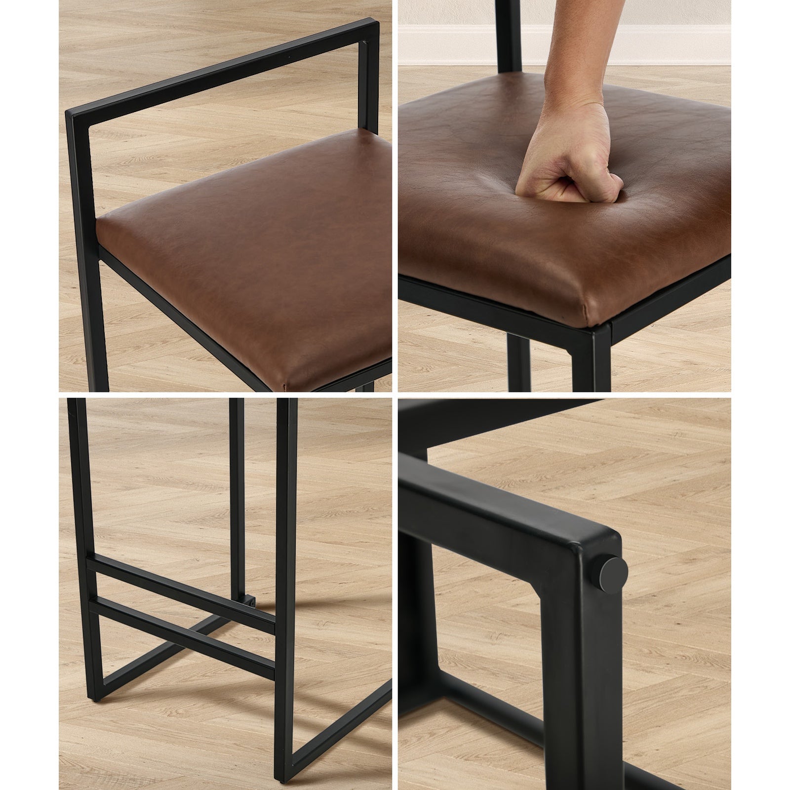 Oikiture 4x Bar Stools Kitchen Stool Metal Counter Chair Barstools Brown Leather - Sunyee