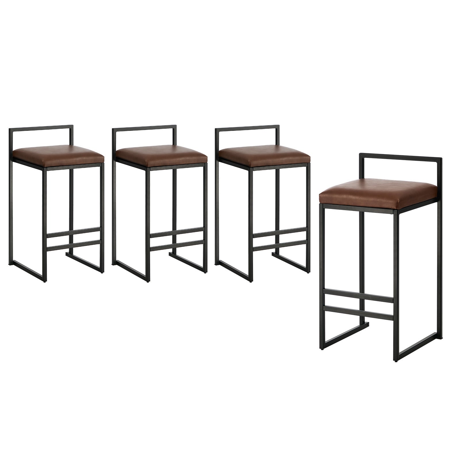 Oikiture 4x Bar Stools Kitchen Stool Metal Counter Chair Barstools Brown Leather - Sunyee