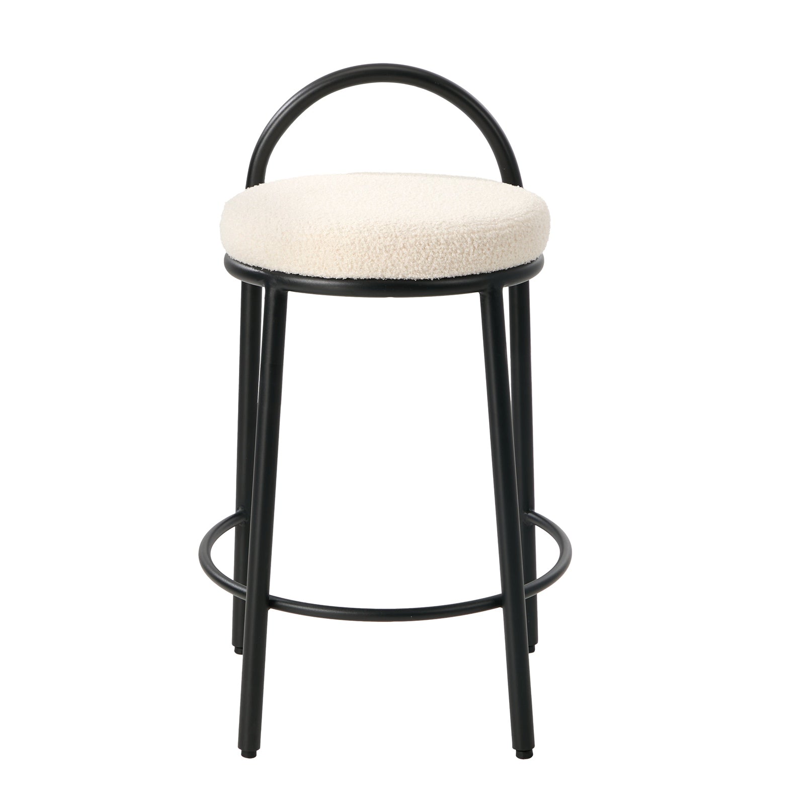 Oikiture 2x Bar Stools Dining Chairs Round Stool Low Back Counter Seat Boucle - Sunyee