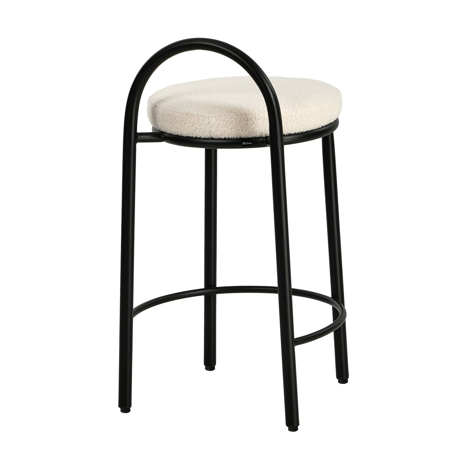 Oikiture 2x Bar Stools Dining Chairs Round Stool Low Back Counter Seat Boucle - Sunyee