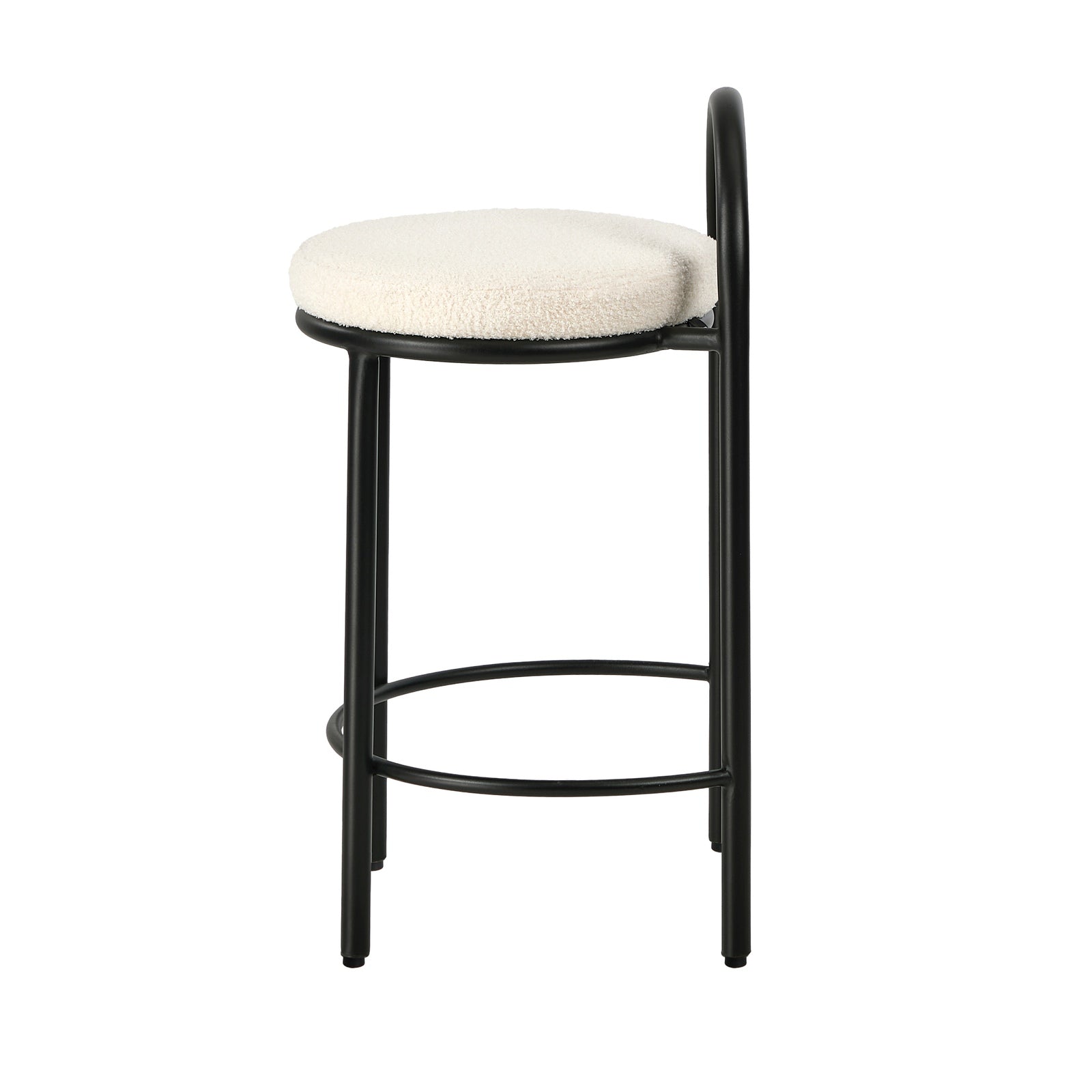 Oikiture 2x Bar Stools Dining Chairs Round Stool Low Back Counter Seat Boucle - Sunyee