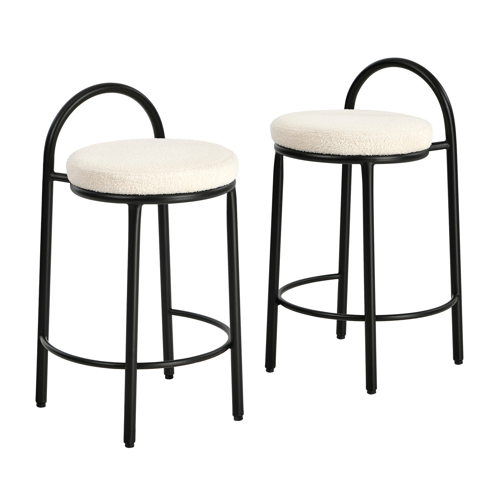 Oikiture 2x Bar Stools Dining Chairs Round Stool Low Back Counter Seat Boucle - Sunyee