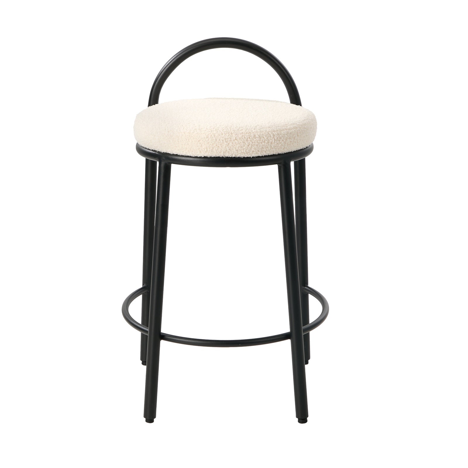 Oikiture 4x Bar Stools Dining Chairs Round Stool Low Back Counter Seat Boucle - Sunyee
