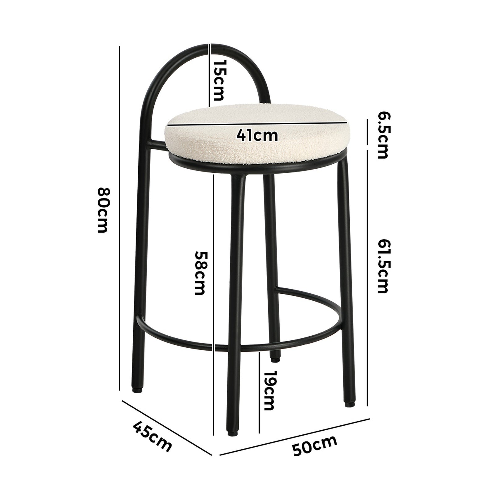 Oikiture 4x Bar Stools Dining Chairs Round Stool Low Back Counter Seat Boucle - Sunyee