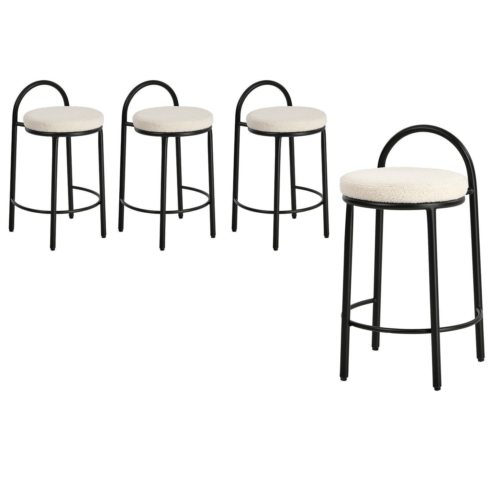 Oikiture 4x Bar Stools Dining Chairs Round Stool Low Back Counter Seat Boucle - Sunyee