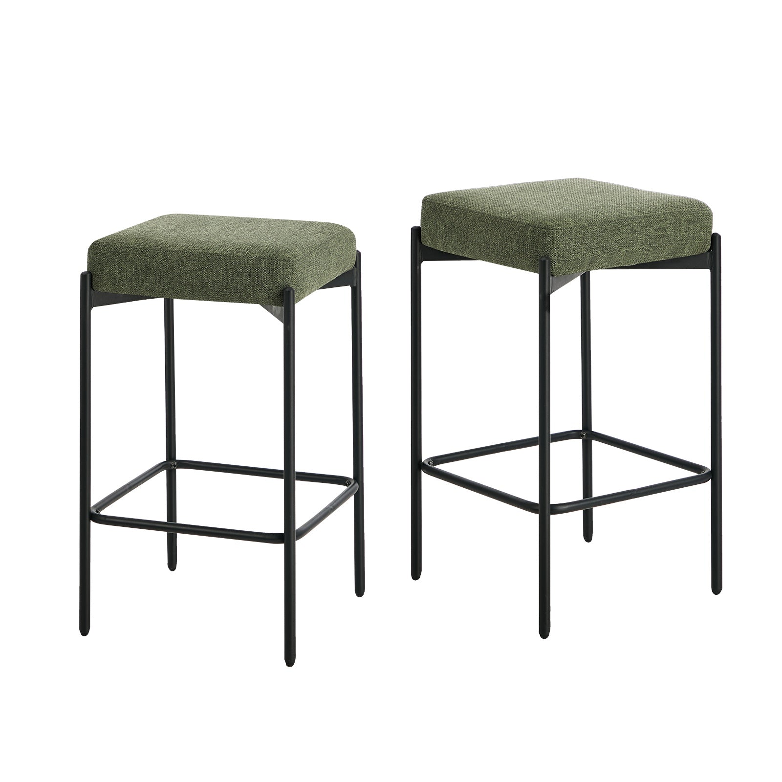 Oikiture 2x Bar Stools Kithen Counter Stool Dining Chair Linen Seat Metal Green - Sunyee