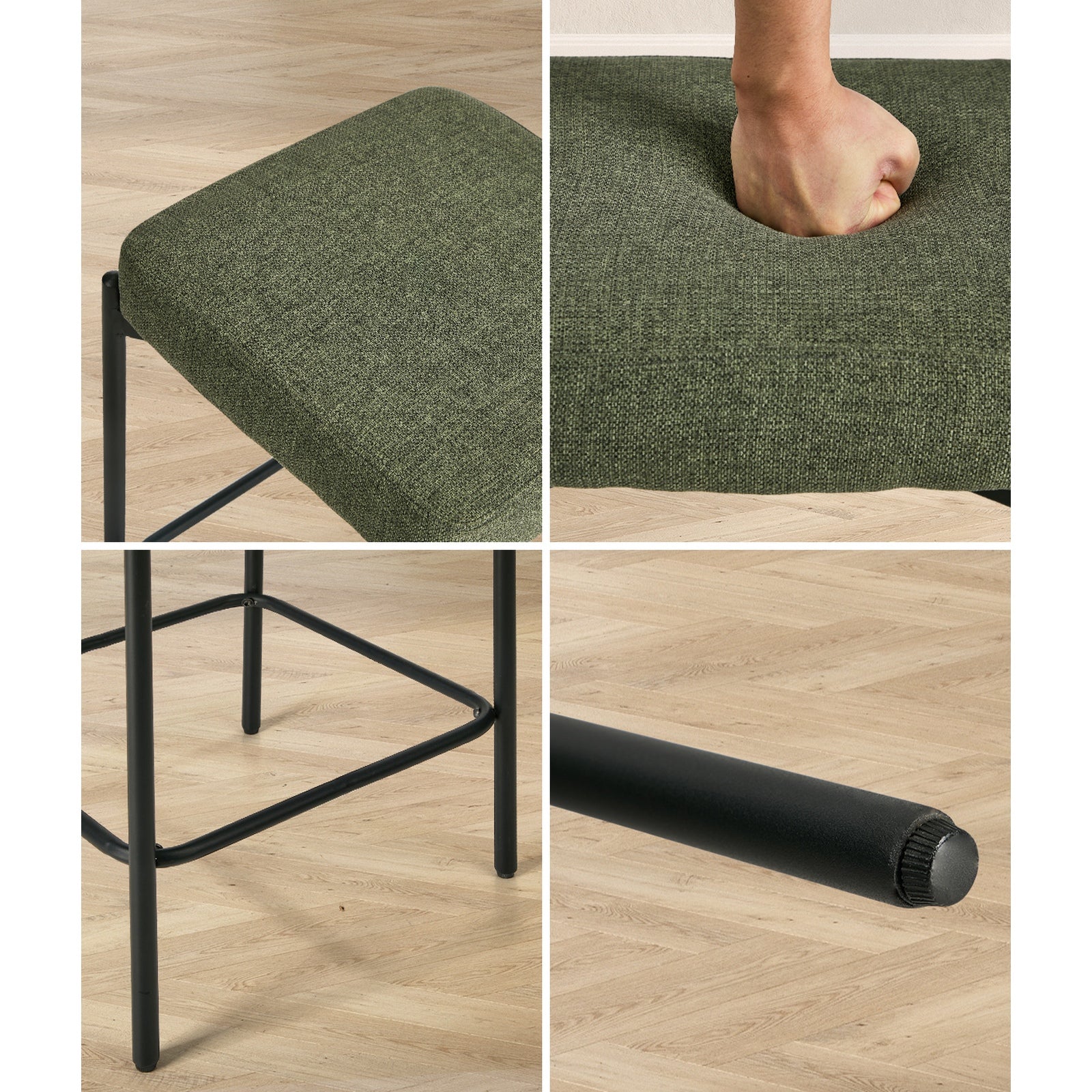 Oikiture 4x Bar Stools Kithen Counter Stool Dining Chair Linen Seat Metal Green - Sunyee