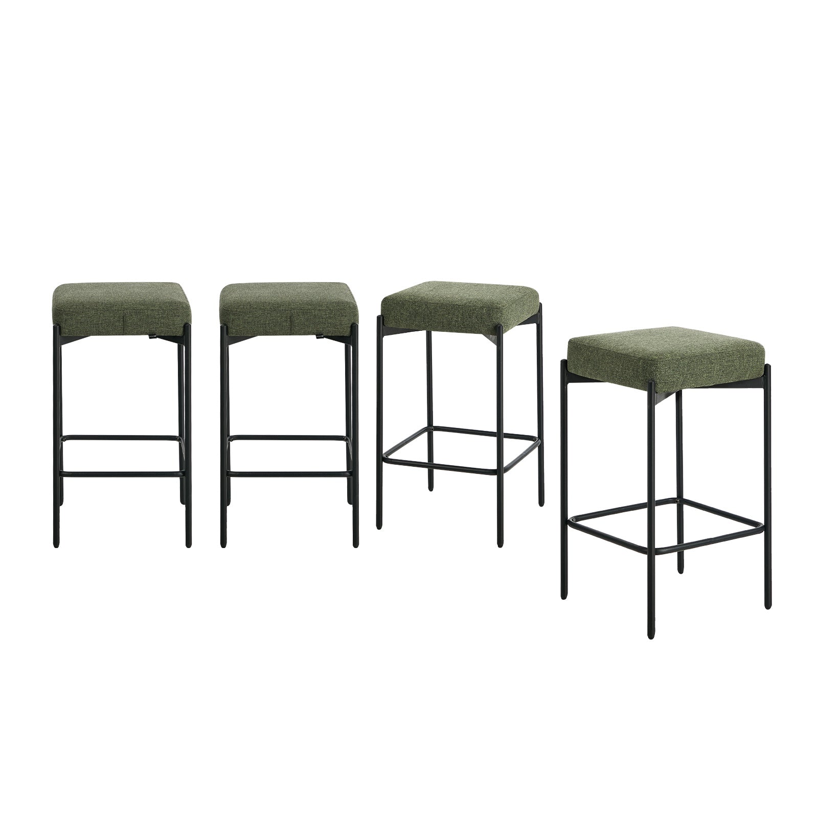 Oikiture 4x Bar Stools Kithen Counter Stool Dining Chair Linen Seat Metal Green - Sunyee