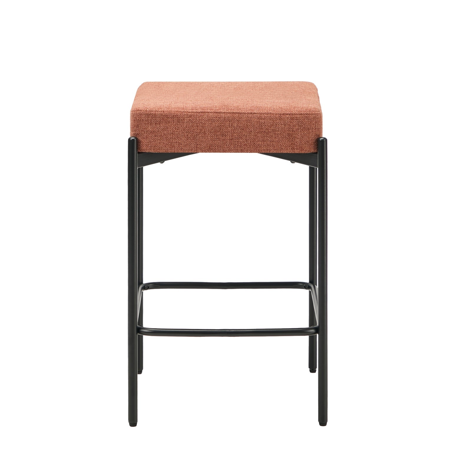 Oikiture 2x Bar Stools Kitchen Counter Dining Chair Linen Seat Metal Orange