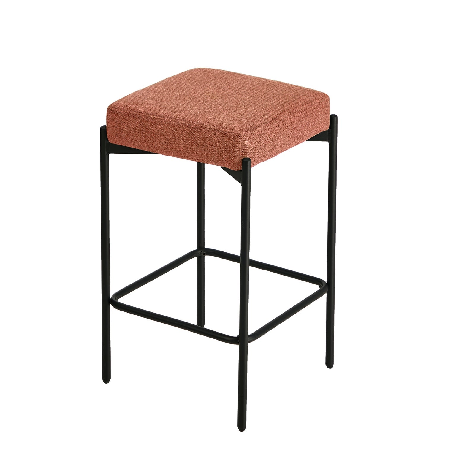 Oikiture 2x Bar Stools Kitchen Counter Dining Chair Linen Seat Metal Orange