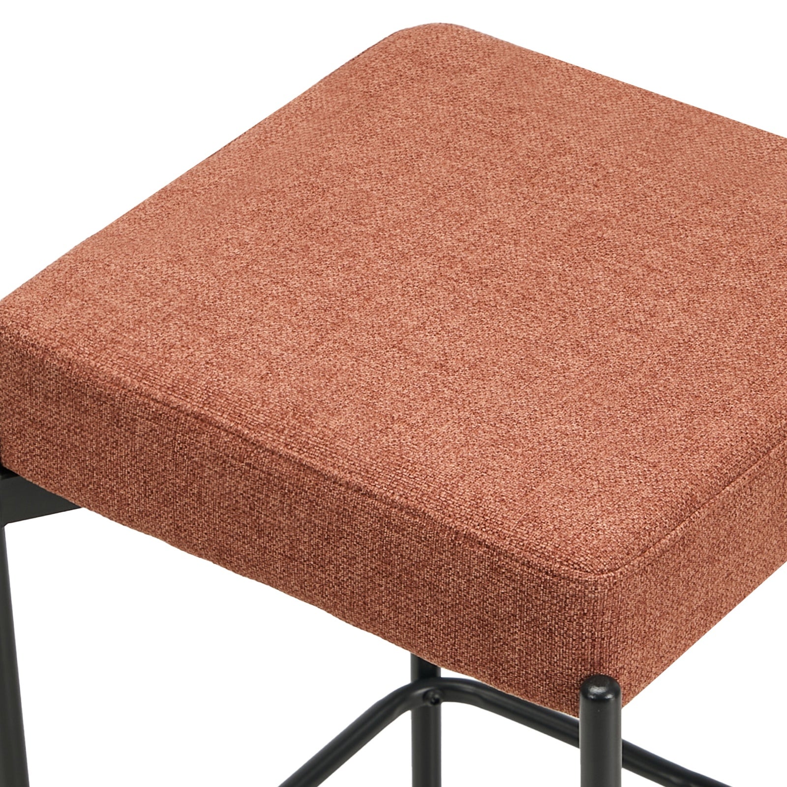 Oikiture 2x Bar Stools Kitchen Counter Dining Chair Linen Seat Metal Orange