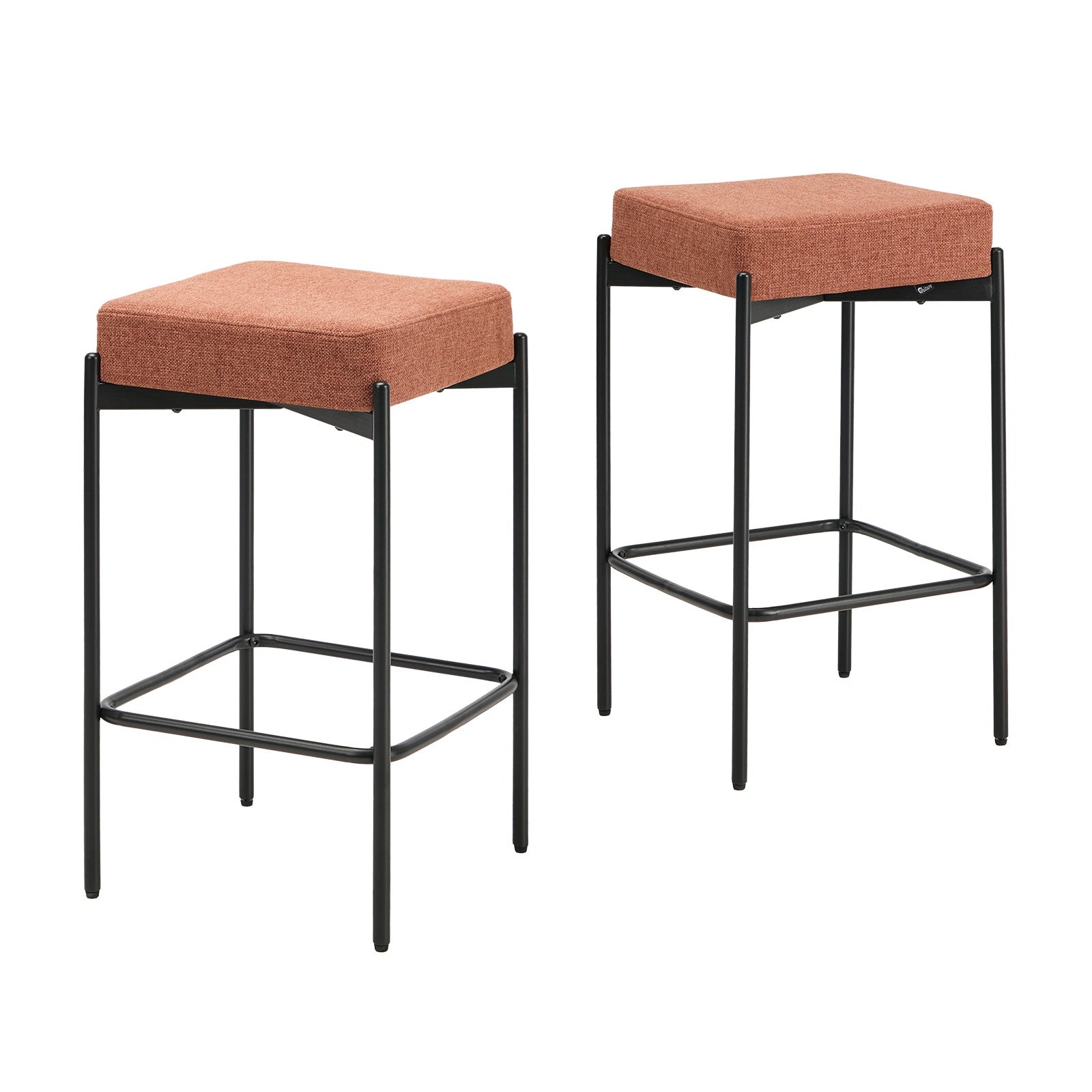 Oikiture 2x Bar Stools Kitchen Counter Dining Chair Linen Seat Metal Orange