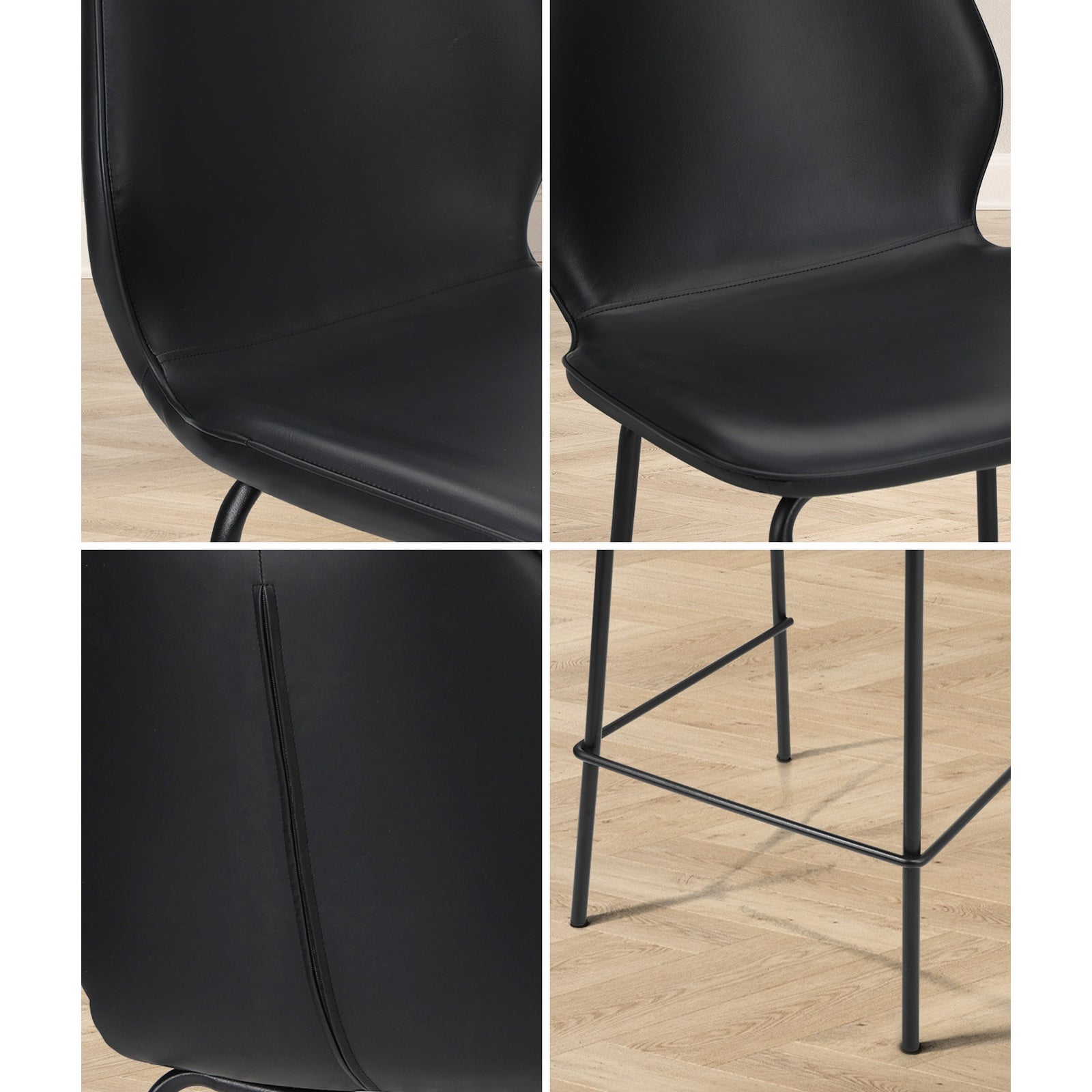 Oikiture 2x Bar Stools Kitchen Dining Chairs Counter Stool Leather Black