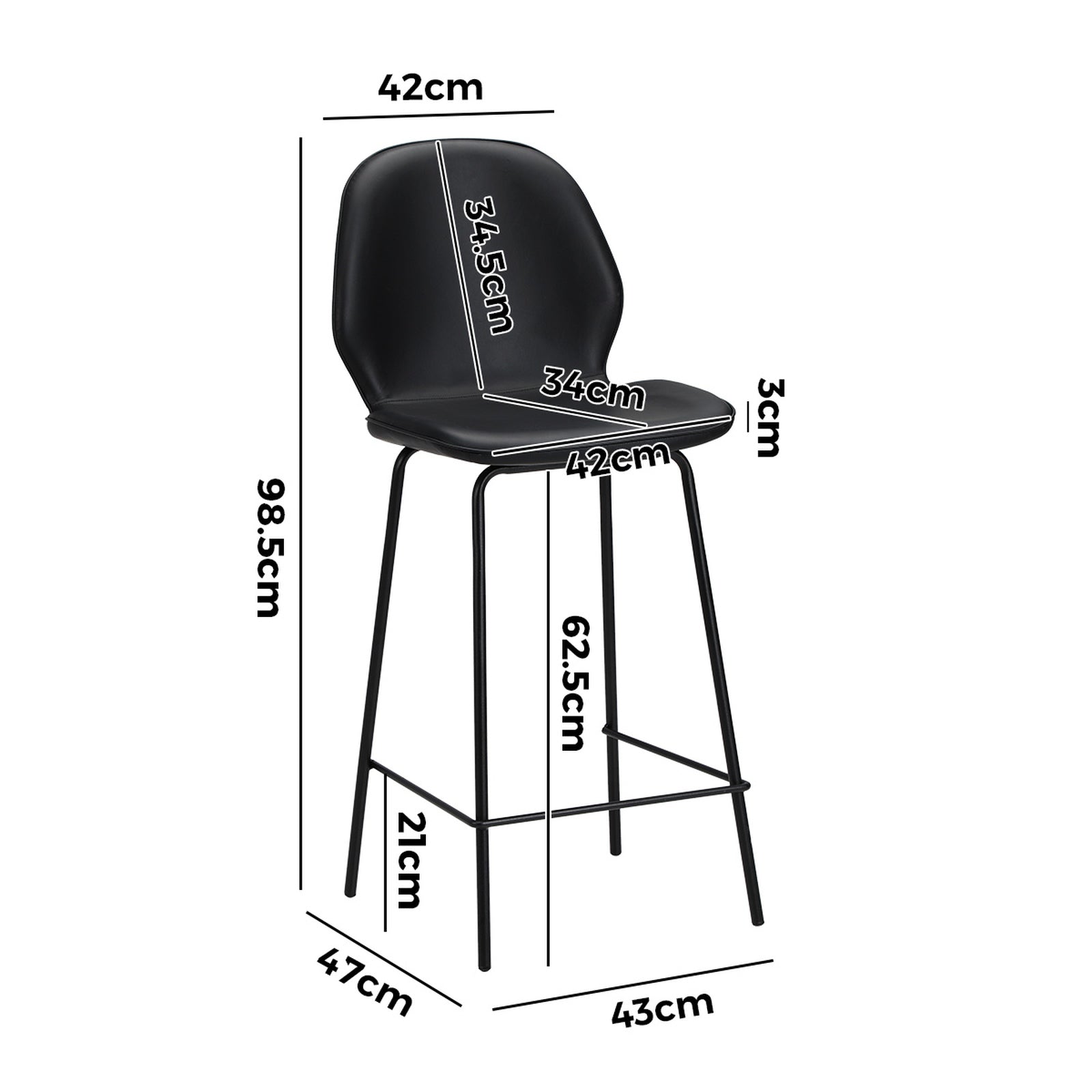 Oikiture 2x Bar Stools Kitchen Dining Chairs Counter Stool Leather Black