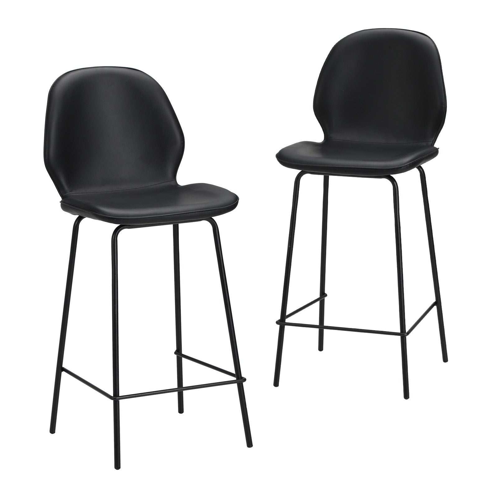 Oikiture 2x Bar Stools Kitchen Dining Chairs Counter Stool Leather Black