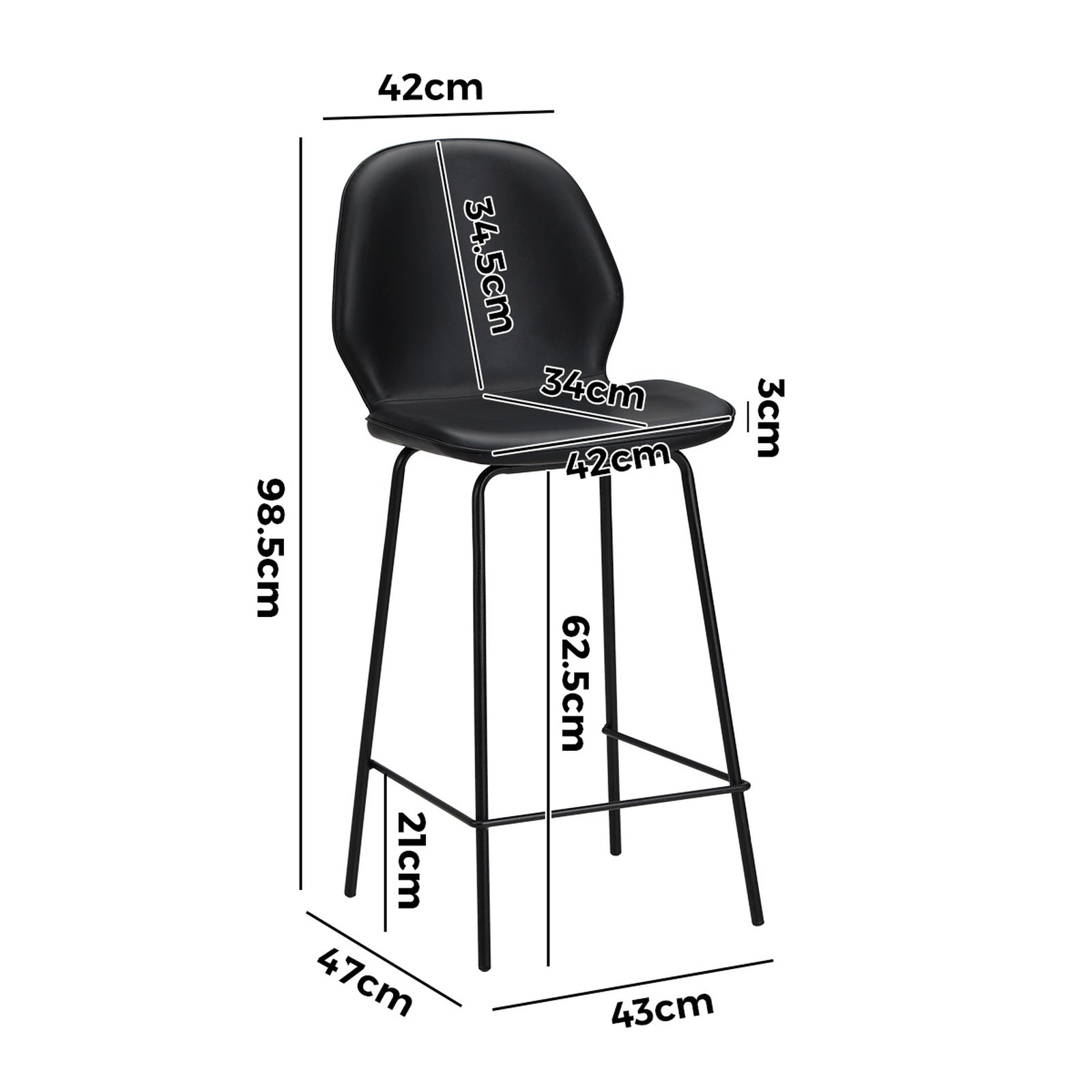Oikiture Set of 4 Bar Stools Kitchen Dining Chairs Counter Stool Leather Black - Sunyee