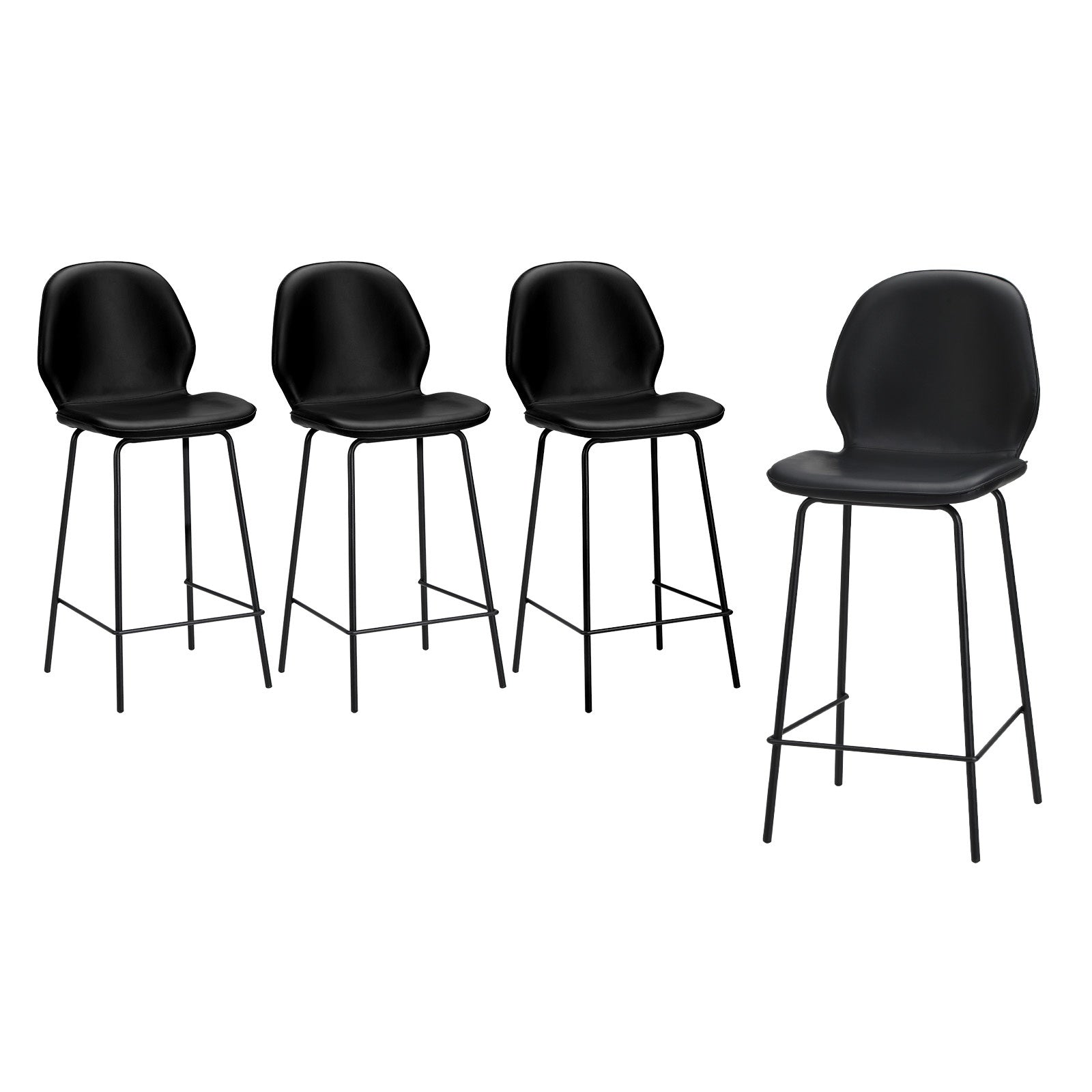 Oikiture Set of 4 Bar Stools Kitchen Dining Chairs Counter Stool Leather Black - Sunyee