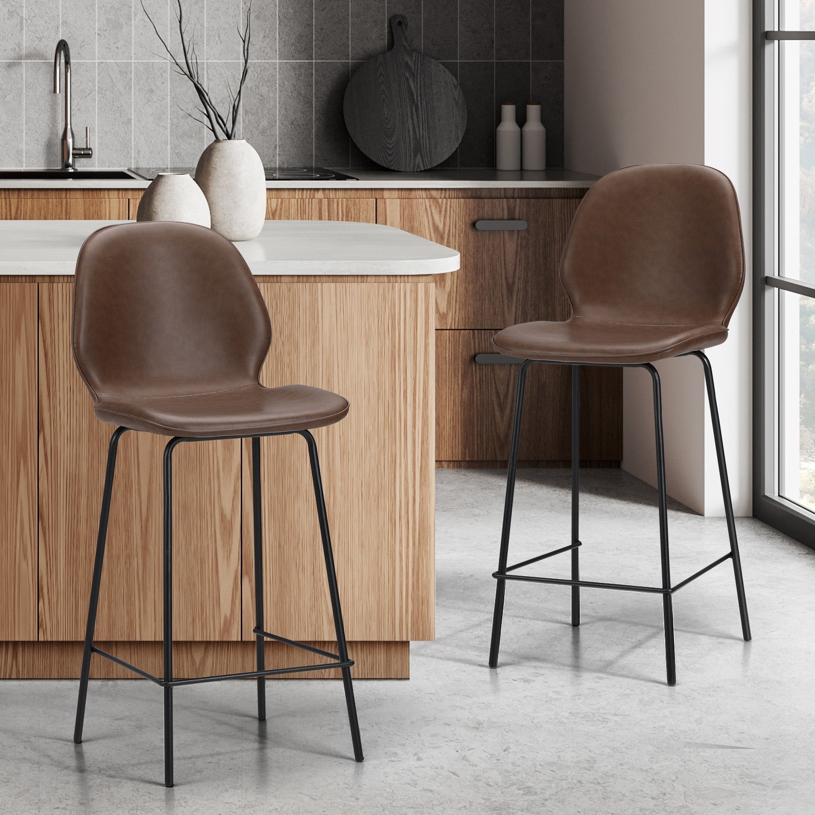 Oikiture 2/4x Bar Stools Kitchen Dining Stool Counter Metal Chairs Leather - Sunyee
