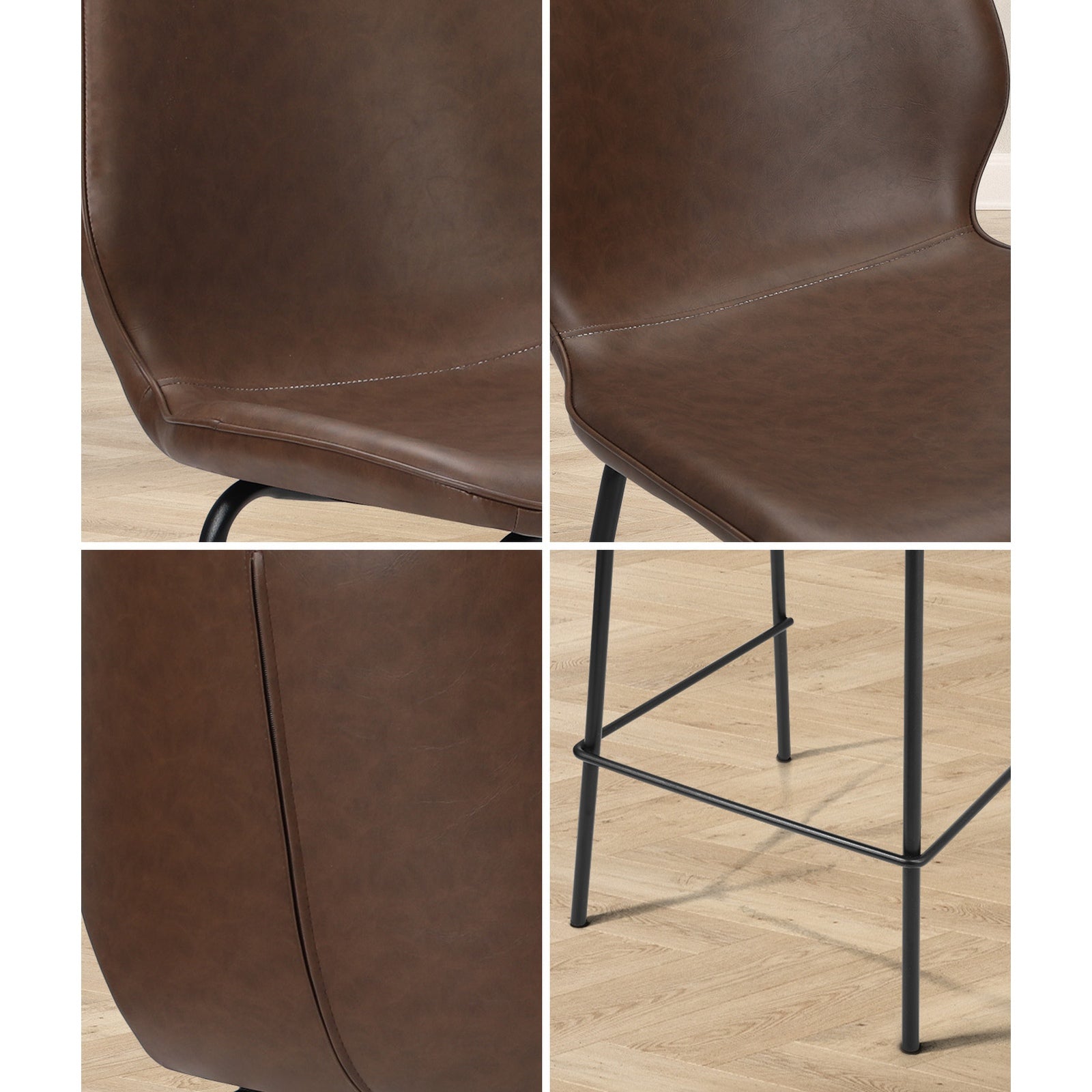Oikiture 2x Bar Stools Kitchen Dining Chairs Counter Stool Leather Brown