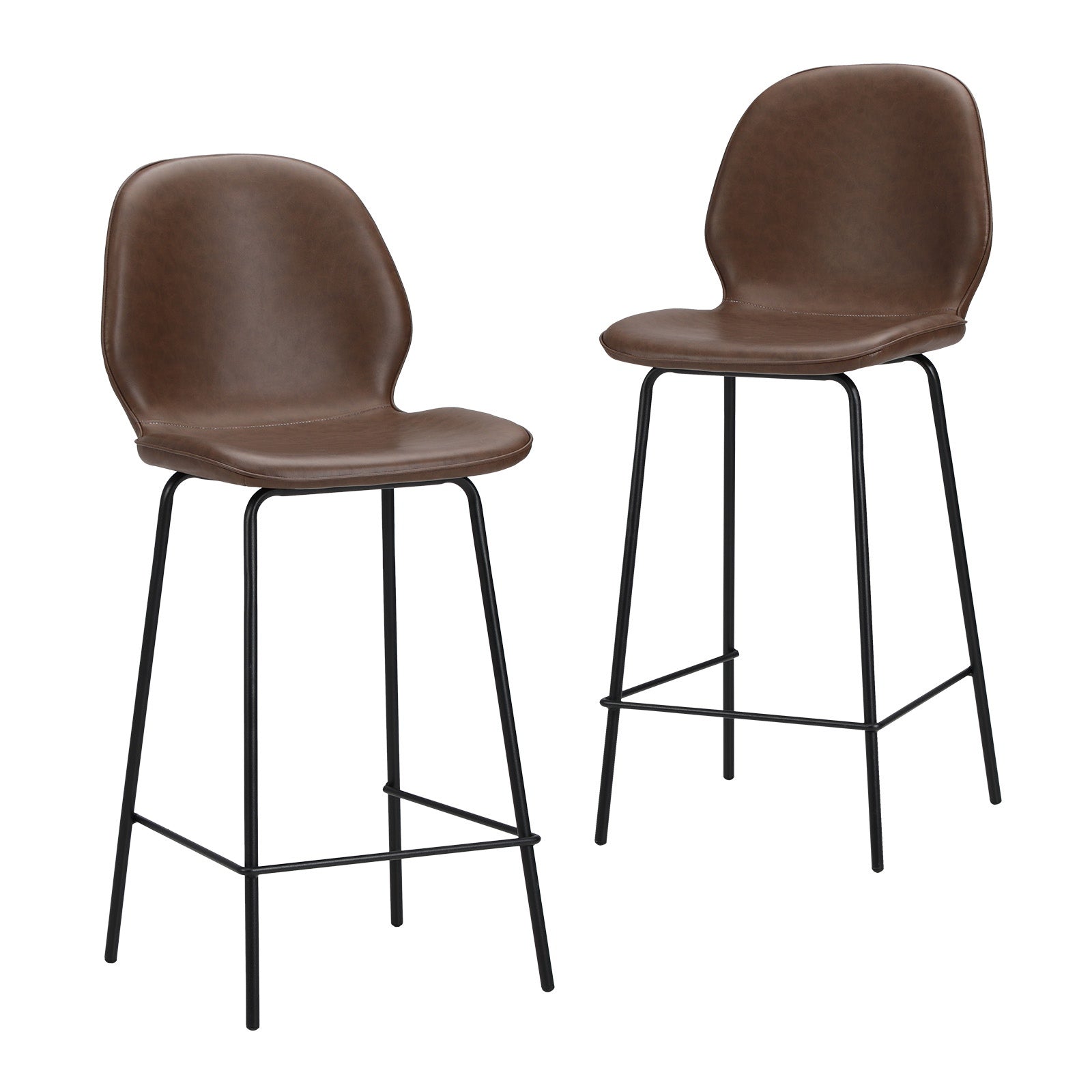 Oikiture 2x Bar Stools Kitchen Dining Chairs Counter Stool Leather Brown
