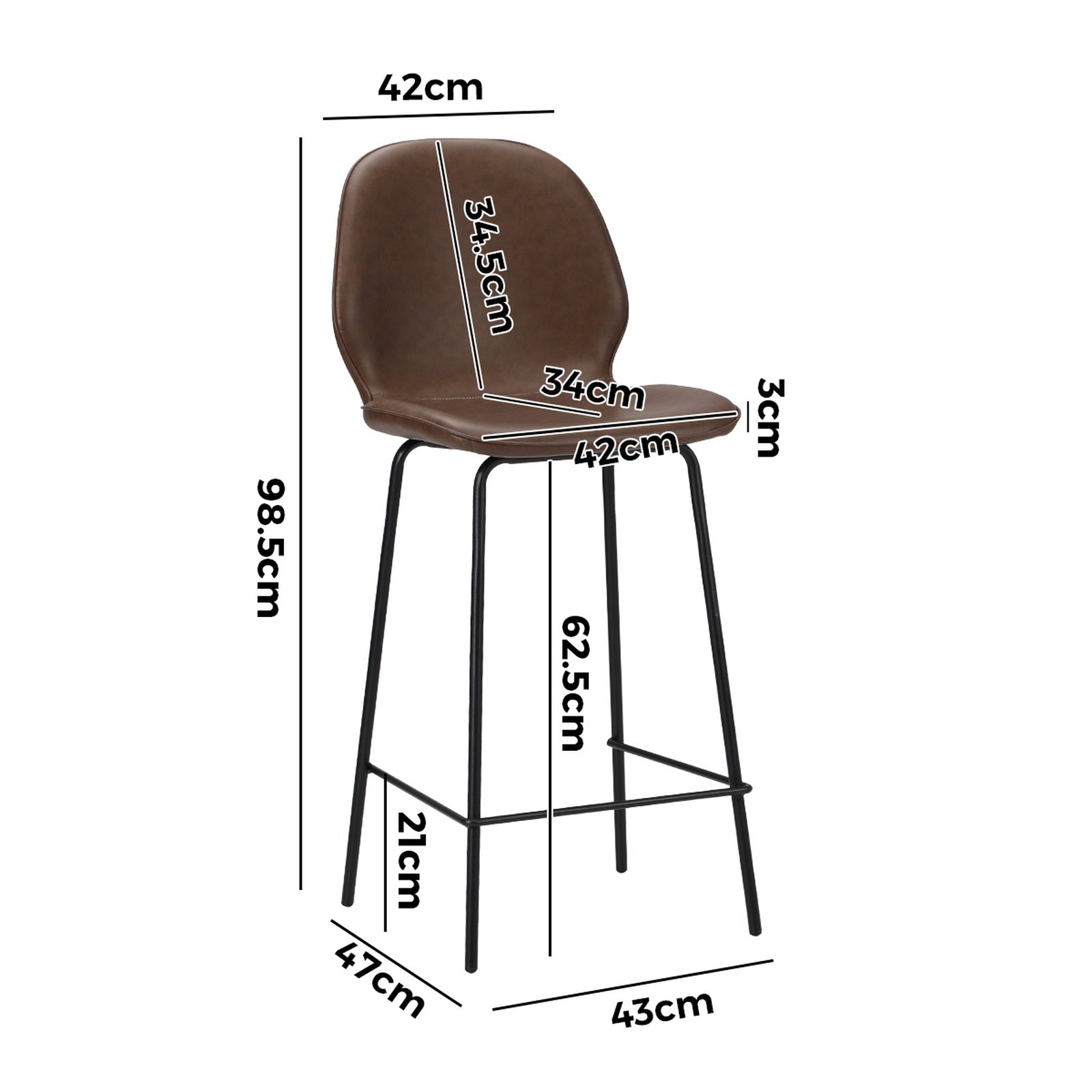 Oikiture Set of 4 Bar Stools Kitchen Dining Chairs Counter Stool Leather Brown - Sunyee