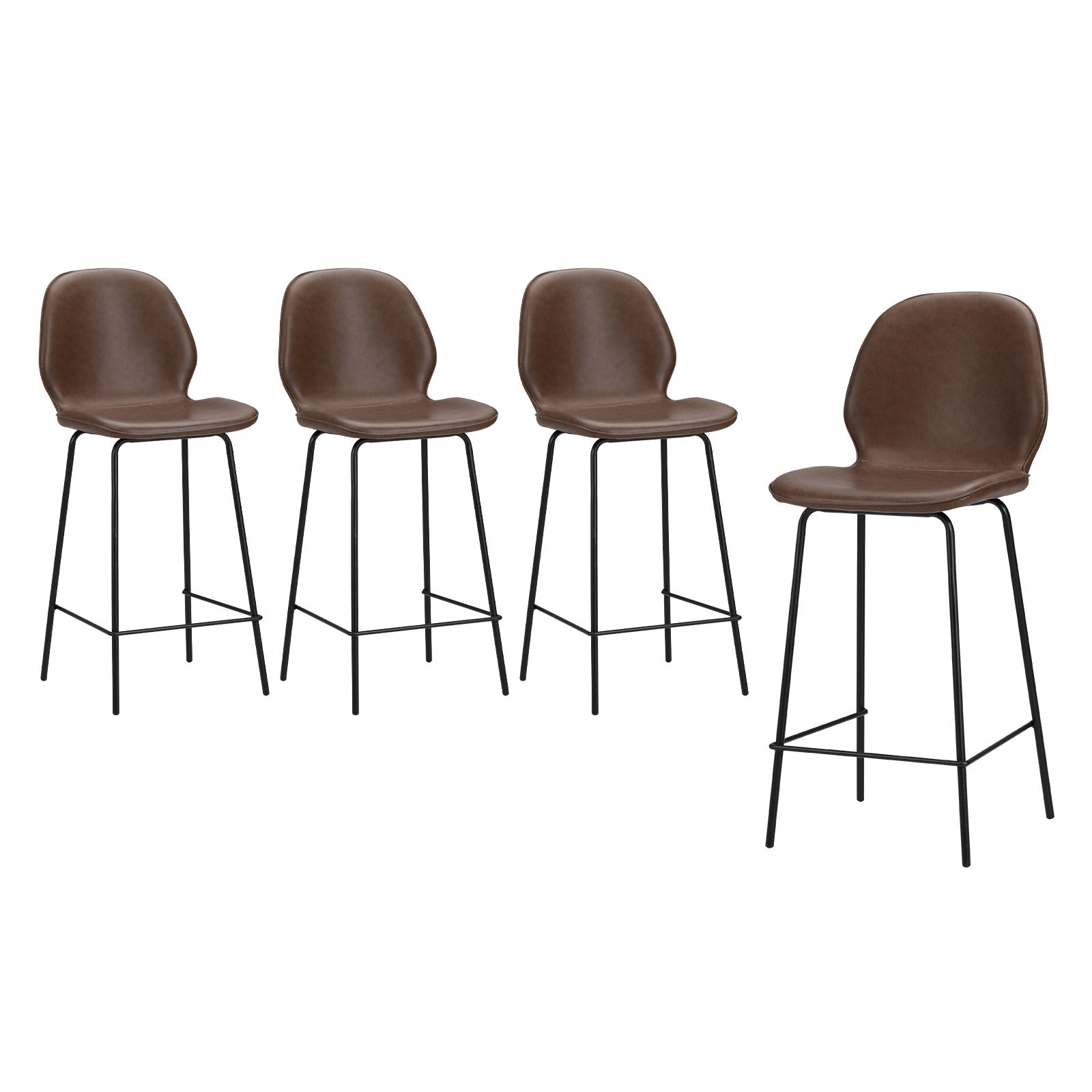 Oikiture Set of 4 Bar Stools Kitchen Dining Chairs Counter Stool Leather Brown - Sunyee