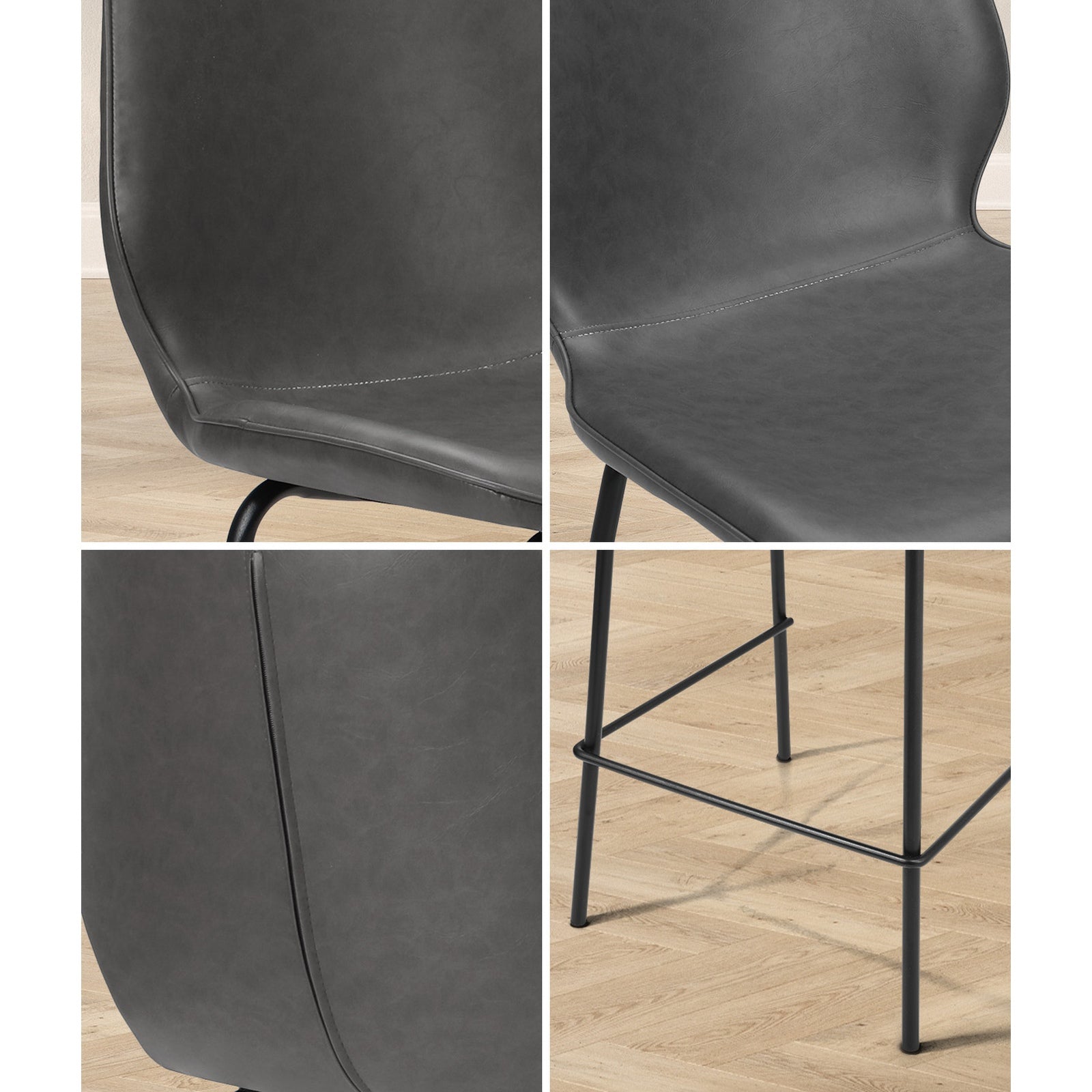 Oikiture 2x Bar Stools Kitchen Dining Chairs Counter Stool Leather Grey - Sunyee