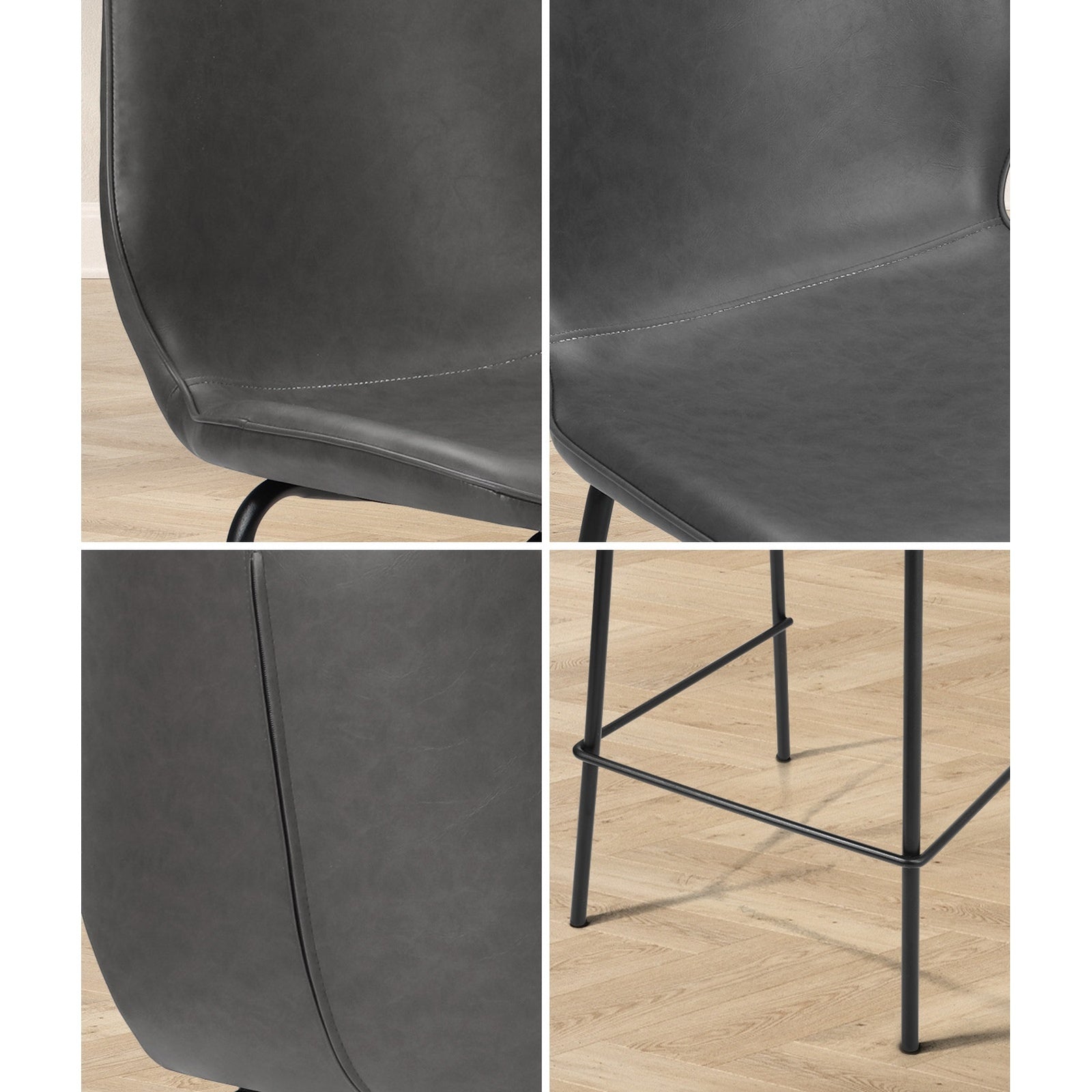 Oikiture Set of 4 Bar Stools Kitchen Dining Chairs Counter Stool Leather Grey - Sunyee