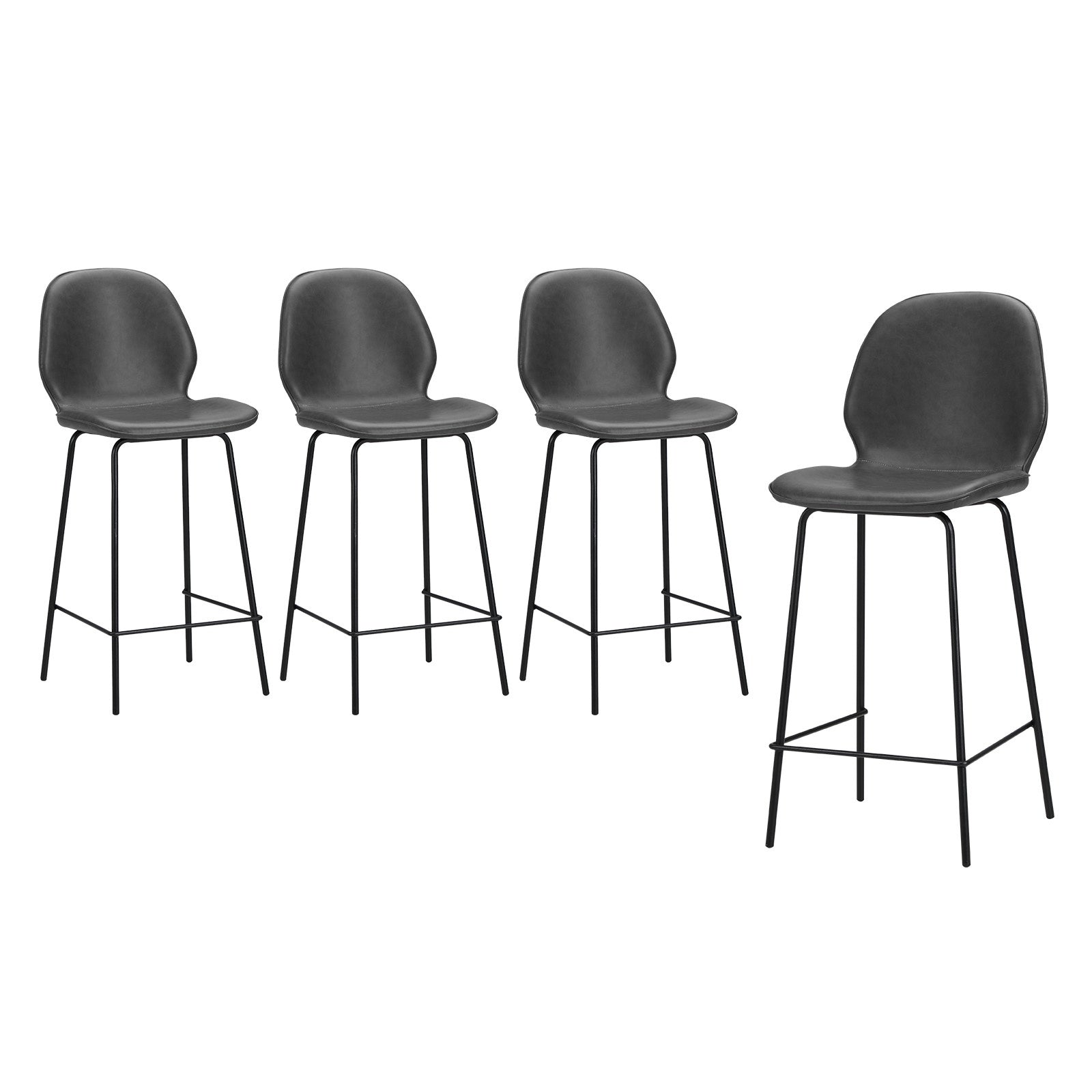 Oikiture Set of 4 Bar Stools Kitchen Dining Chairs Counter Stool Leather Grey - Sunyee