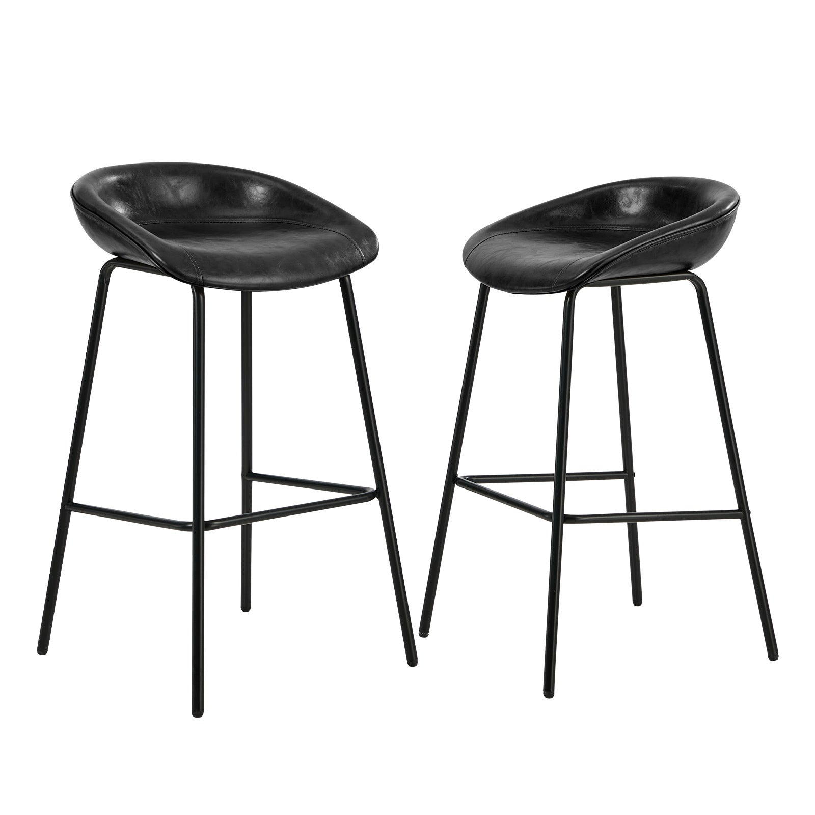 Oikiture 2X Bar Stools Kitchen Dining Chair Metal Counter Stool PU Leather Black - Sunyee