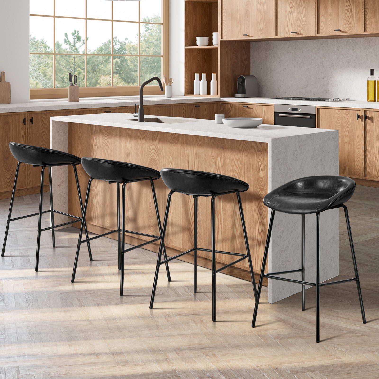 Oikiture 2/4x Bar Stools Kitchen Dining Chairs Counter Stools Leather Metal - Sunyee