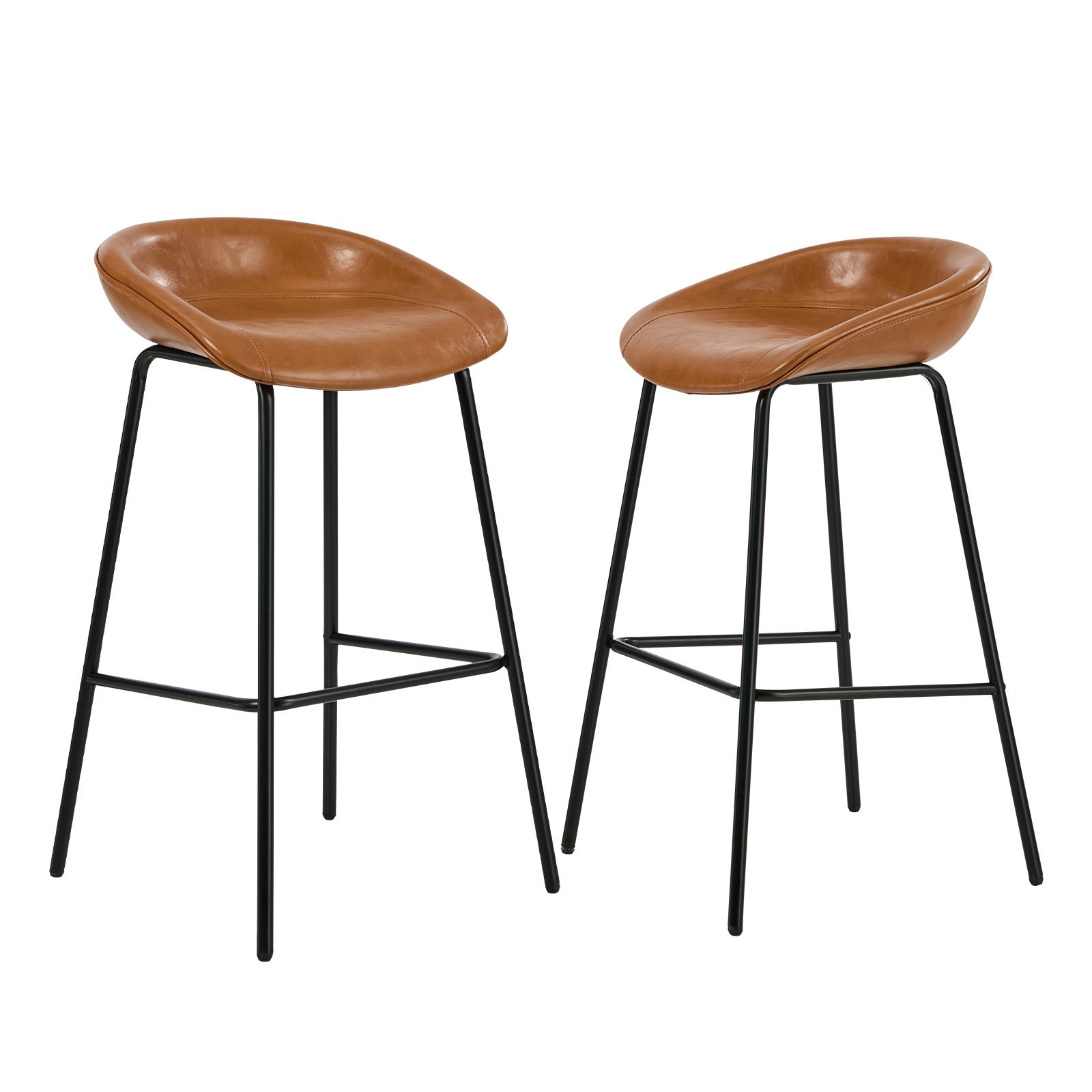 Oikiture 2X Bar Stools Kitchen Dining Chair Metal Counter Stool PU Leather Brown - Sunyee