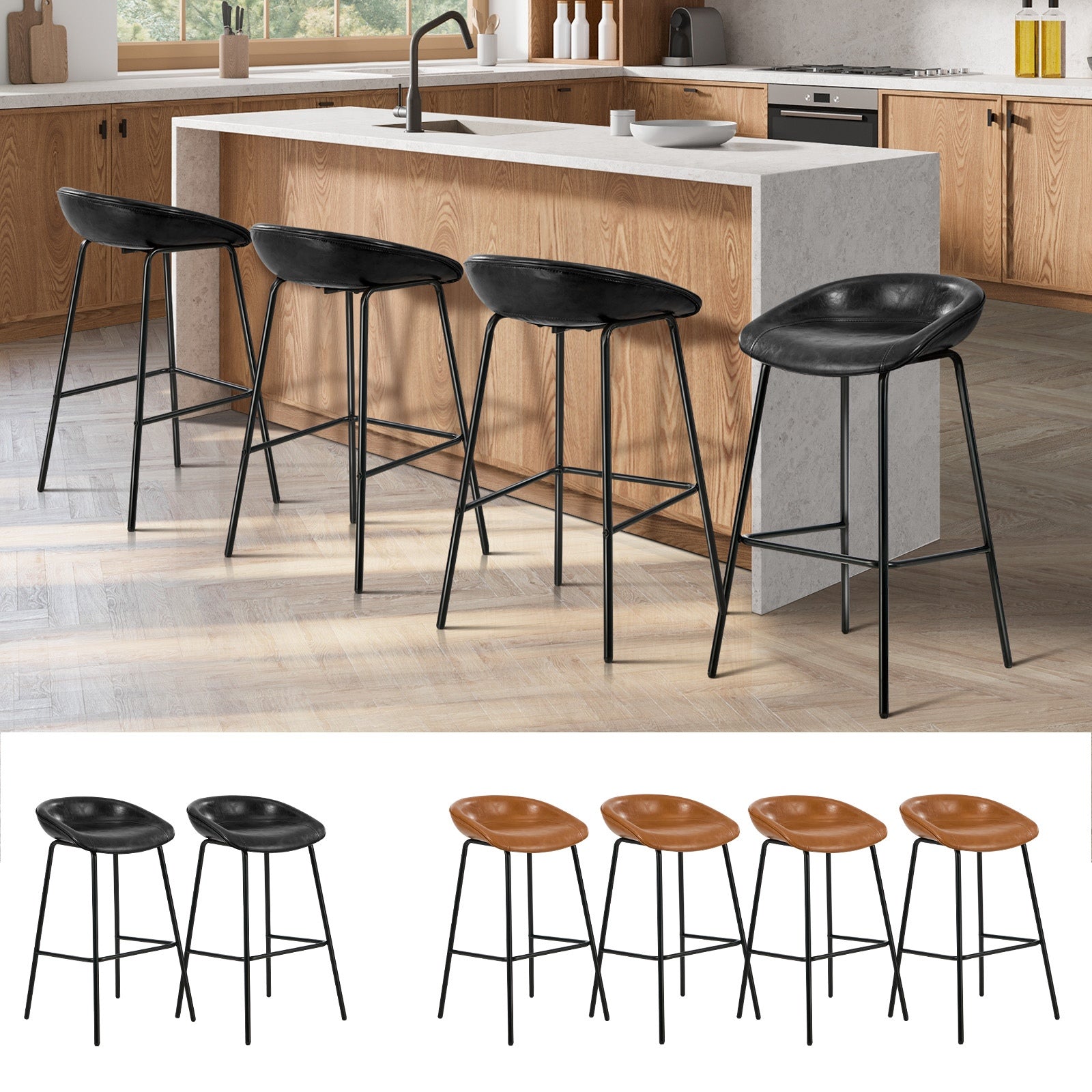 Oikiture 2/4x Bar Stools Kitchen Dining Chairs Counter Stools Leather Metal - Sunyee