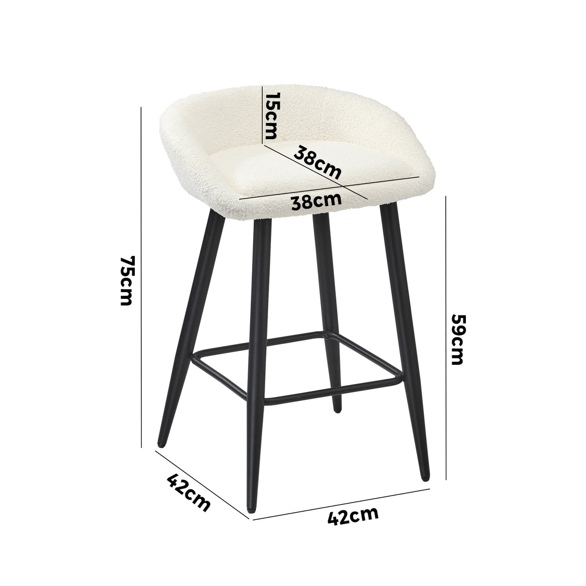 Oikiture Bar Stools Set of 2 Kitchen Dining Chairs Counter Stool White Boucle - Sunyee