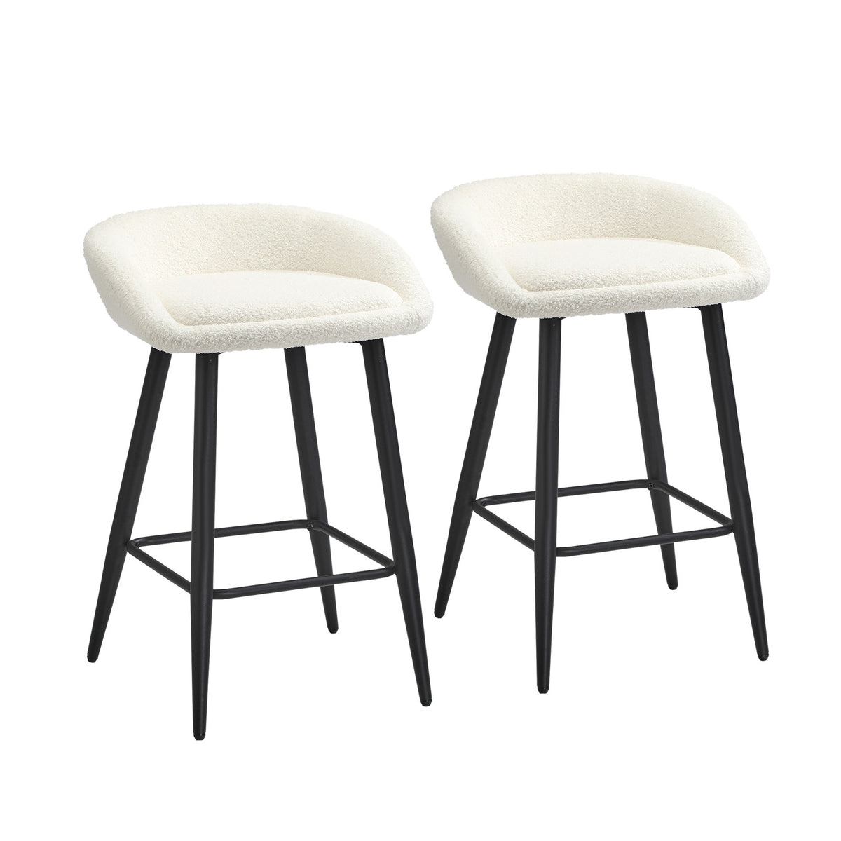 Oikiture Bar Stools Set of 2 Kitchen Dining Chairs Counter Stool White Boucle - Sunyee